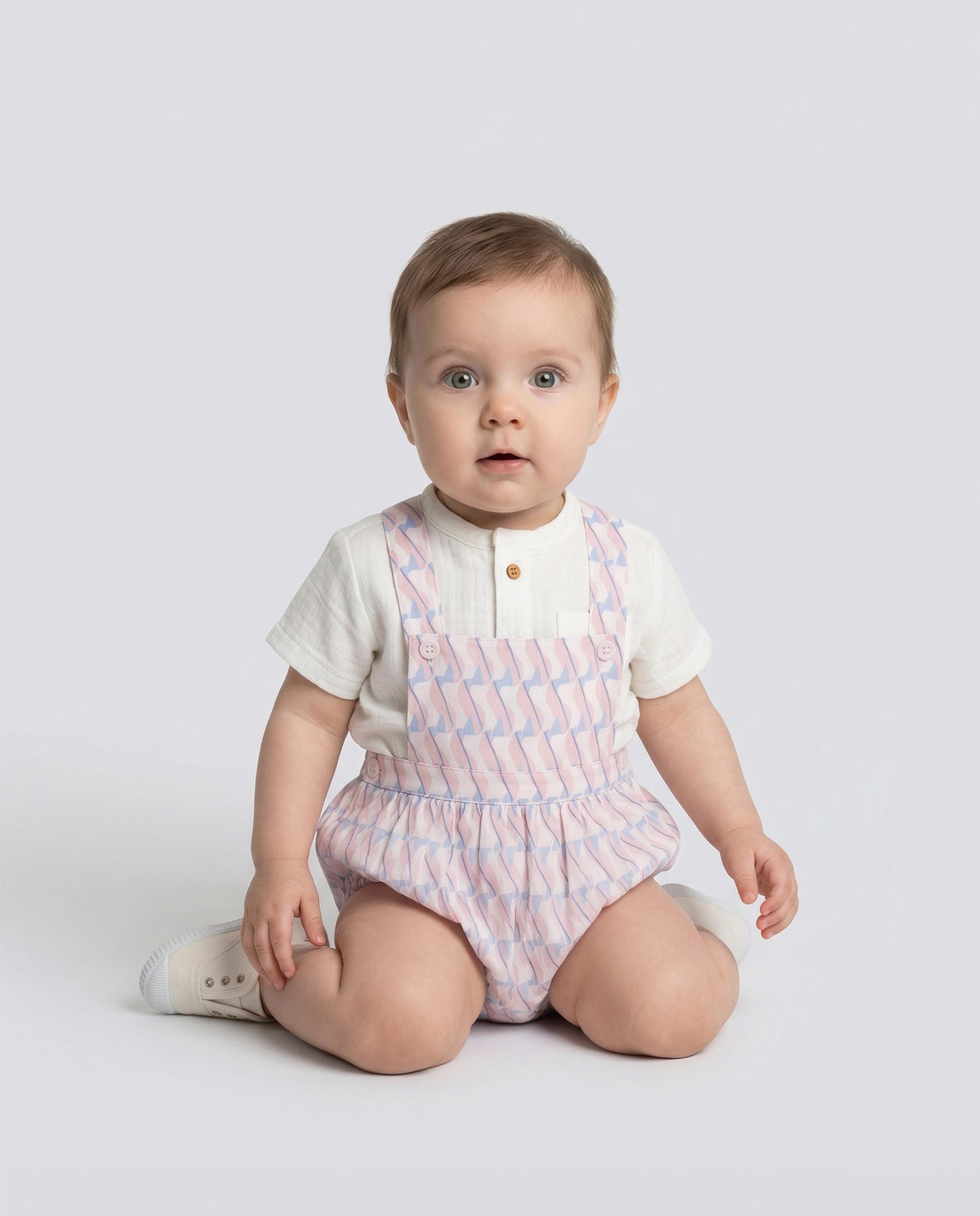 Macacão Curto para Bebé com Estampado Geométrico Gocco Rosa-5