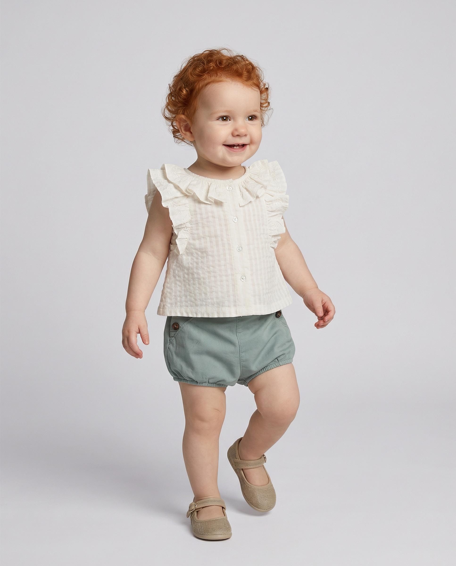 Camisa para Bebé com Gola e Manga Curta com Caída Gocco Branco-marfim-5