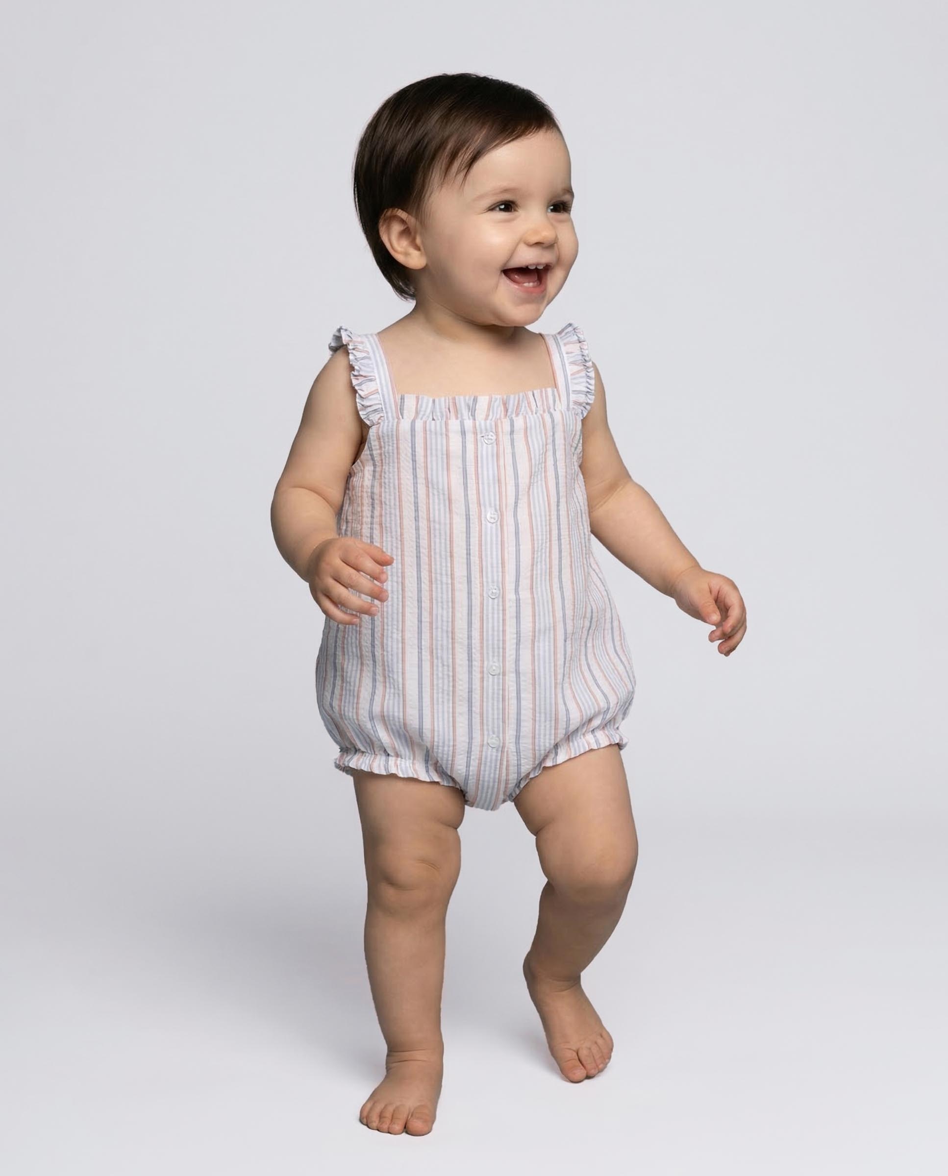 Pijama para Bebé Estampado Às Riscas Gocco Branco-5