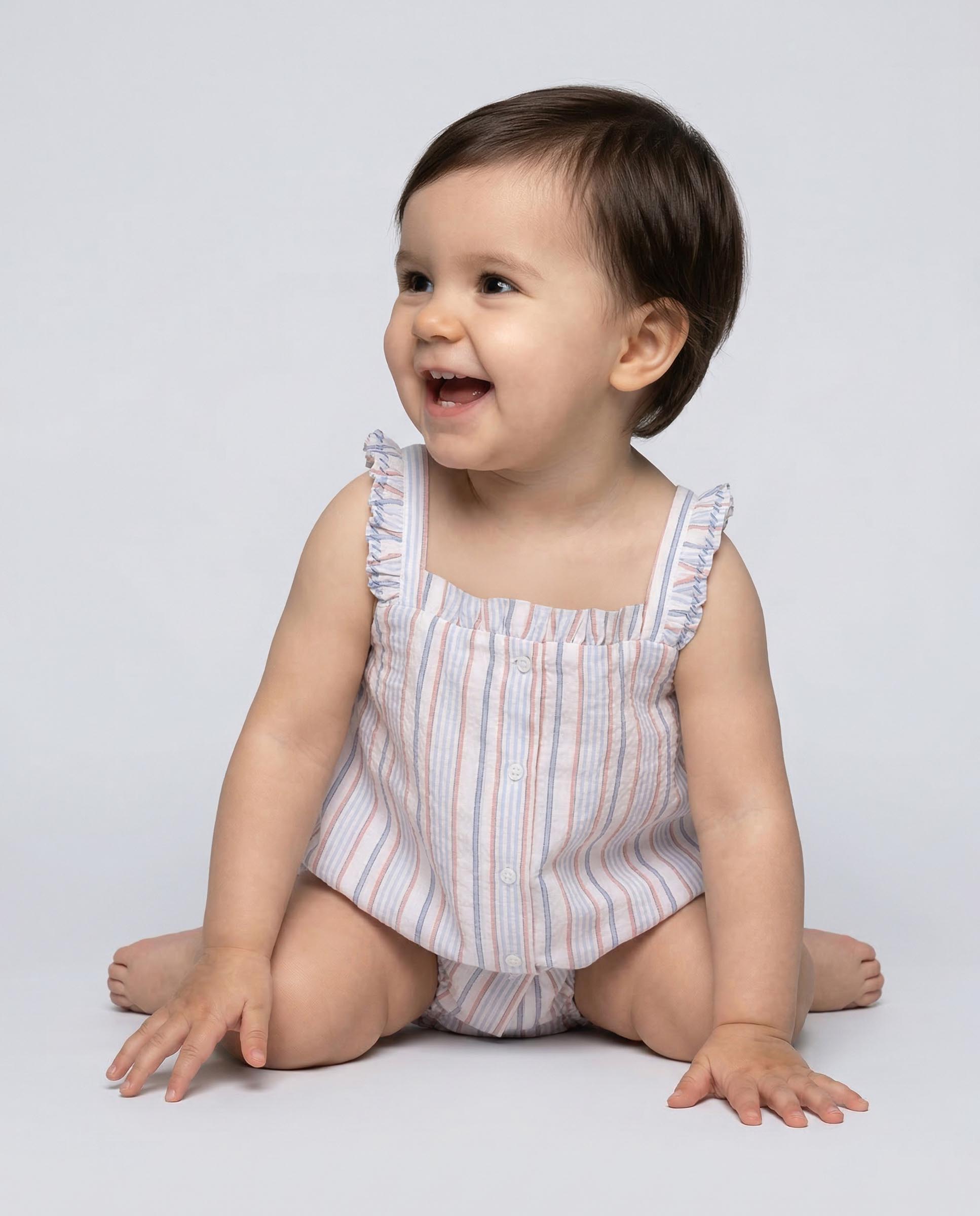 Pijama para Bebé Estampado Às Riscas Gocco Branco-6