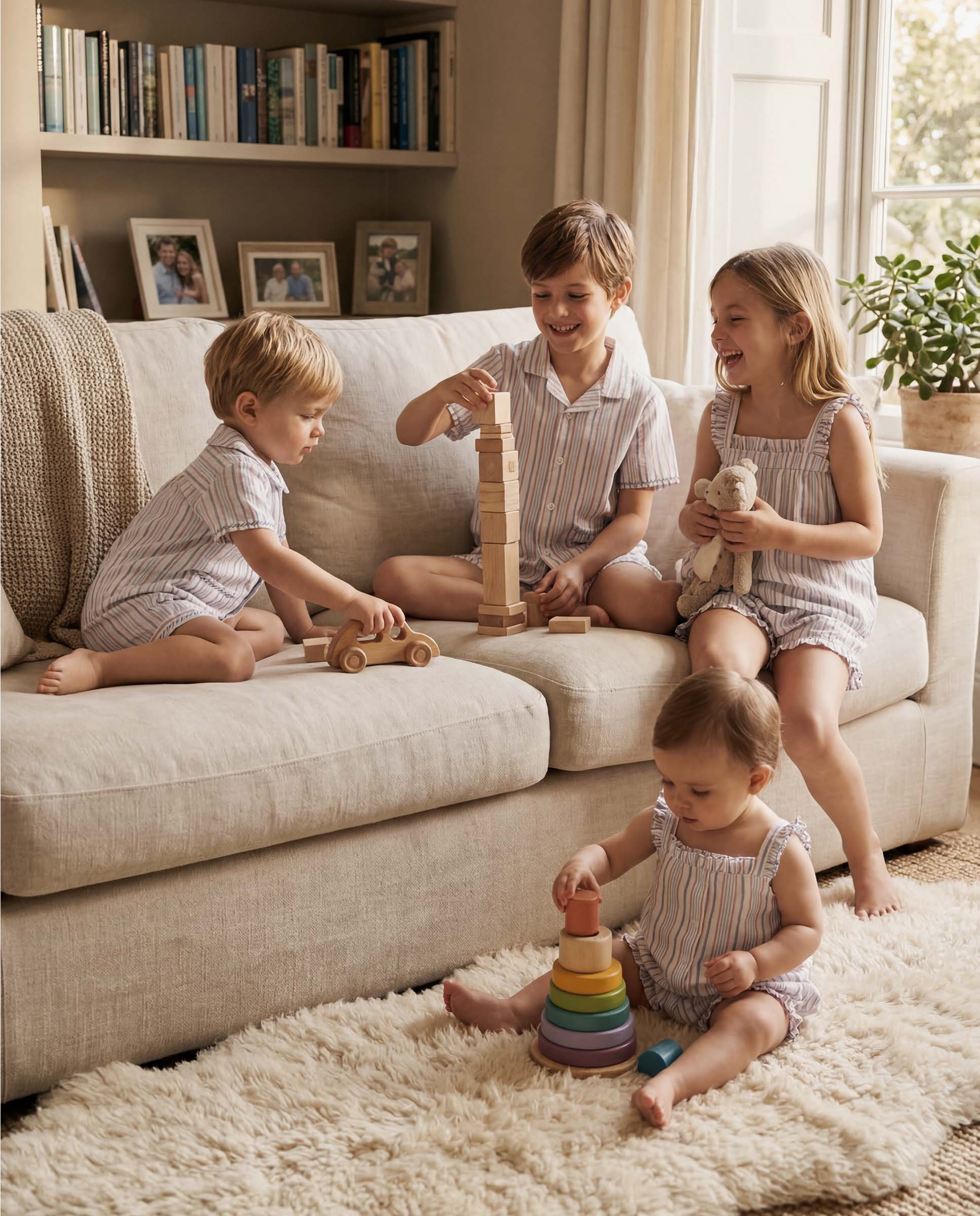 Pijama para Bebé Estampado Às Riscas Gocco Branco-7