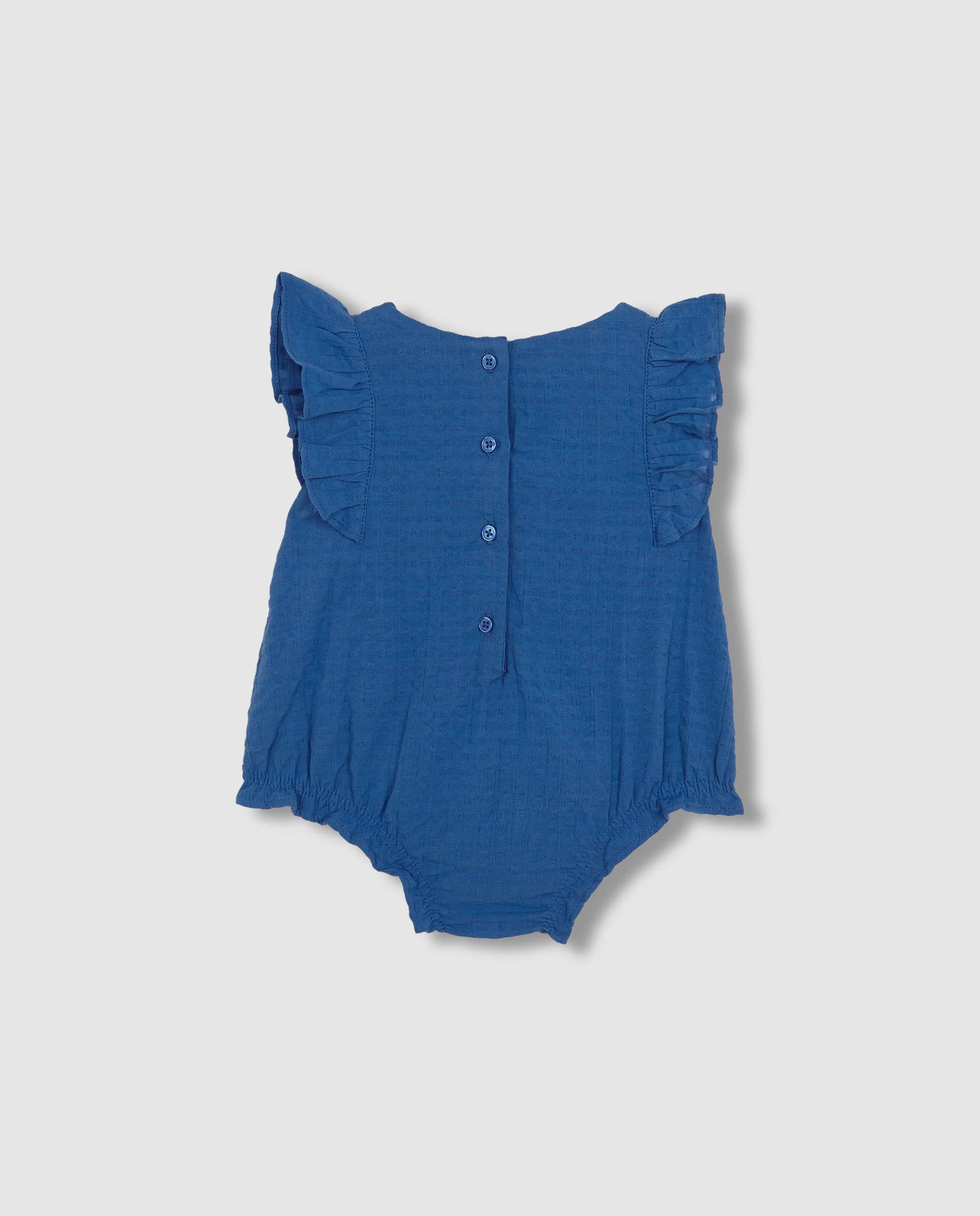 Macacão Curto para Bebé com Tiras Bordadas Azul-2