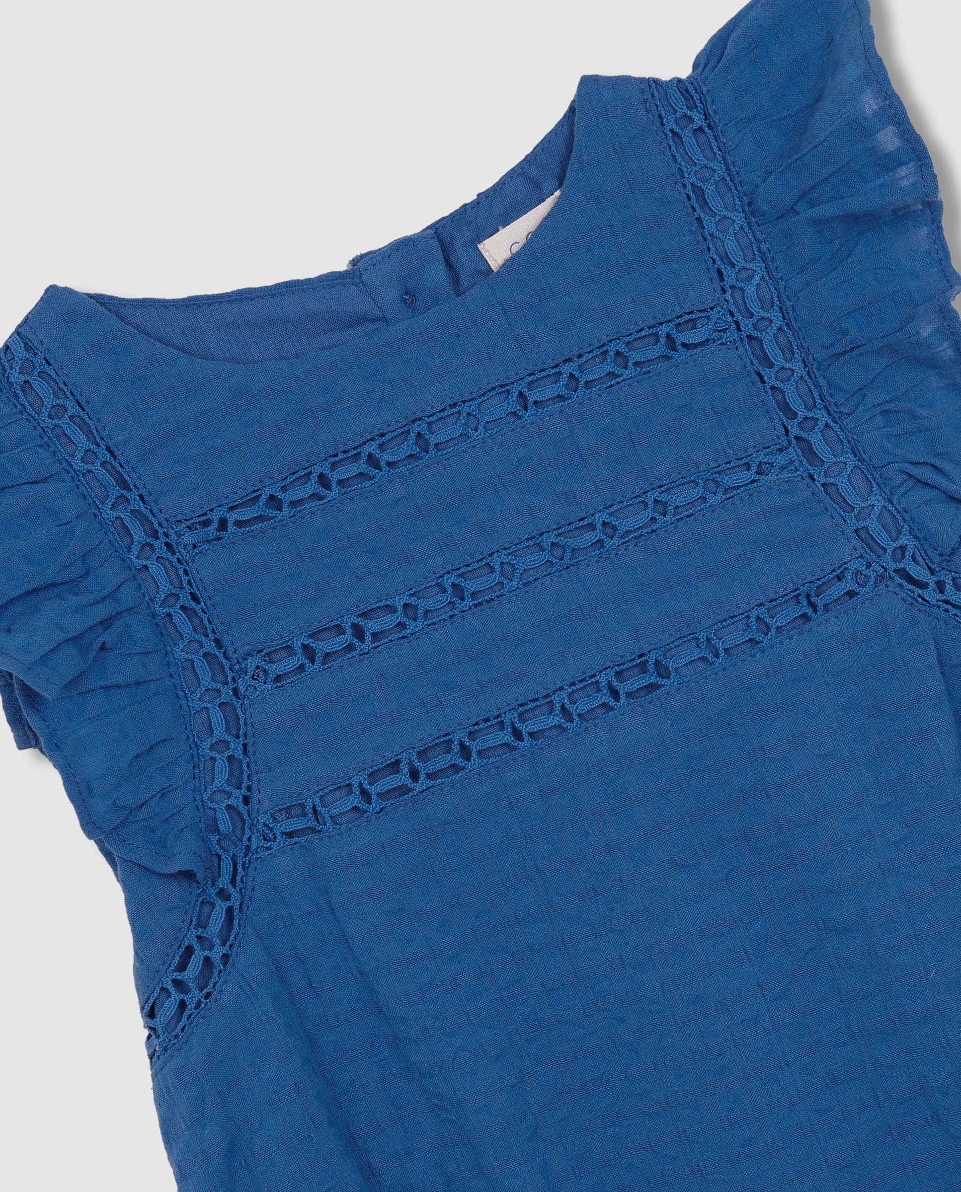 Macacão Curto para Bebé com Tiras Bordadas Azul-3
