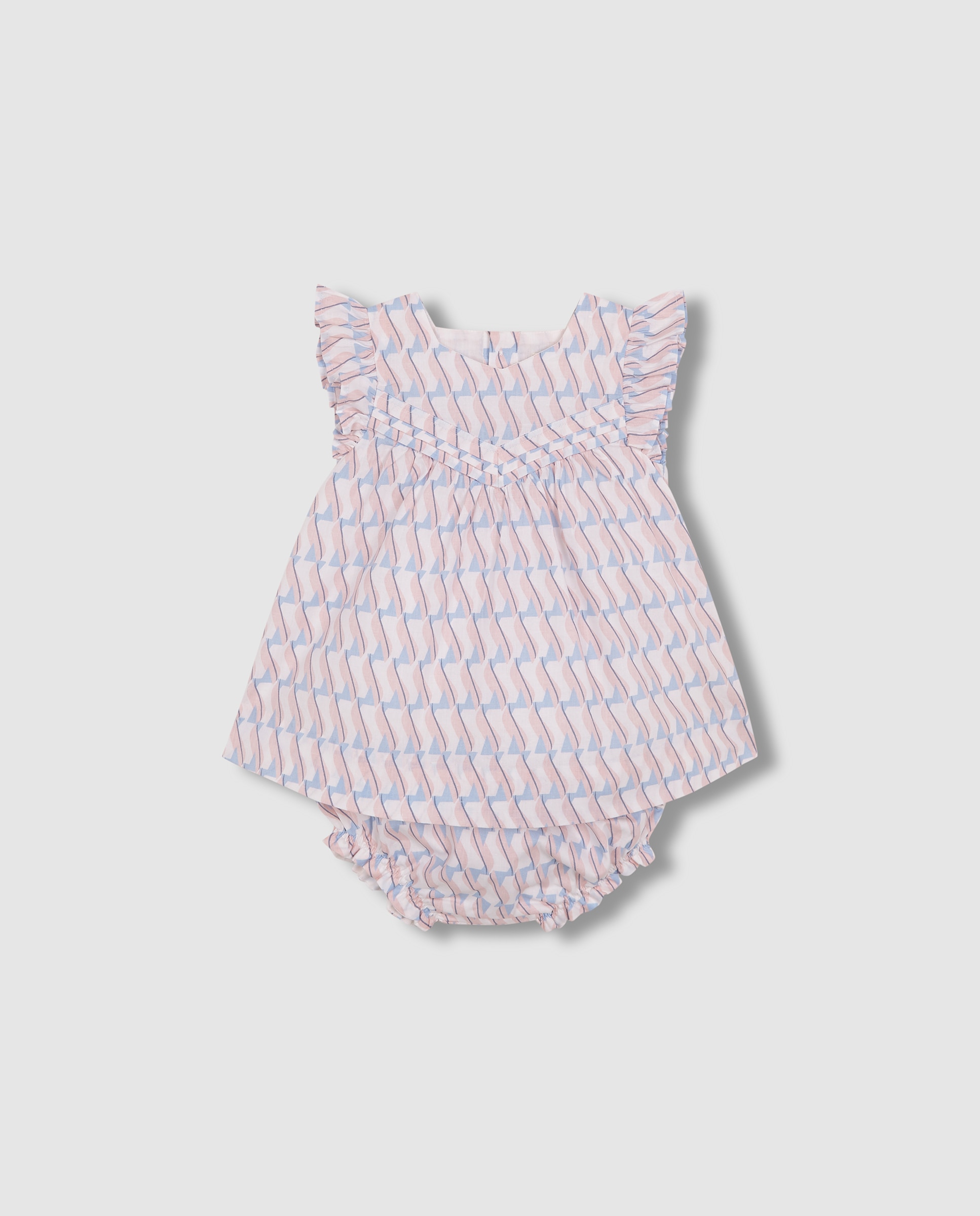 Vestido para Bebé com Estampado Geométrico Gocco Rosa / azul marinho-1