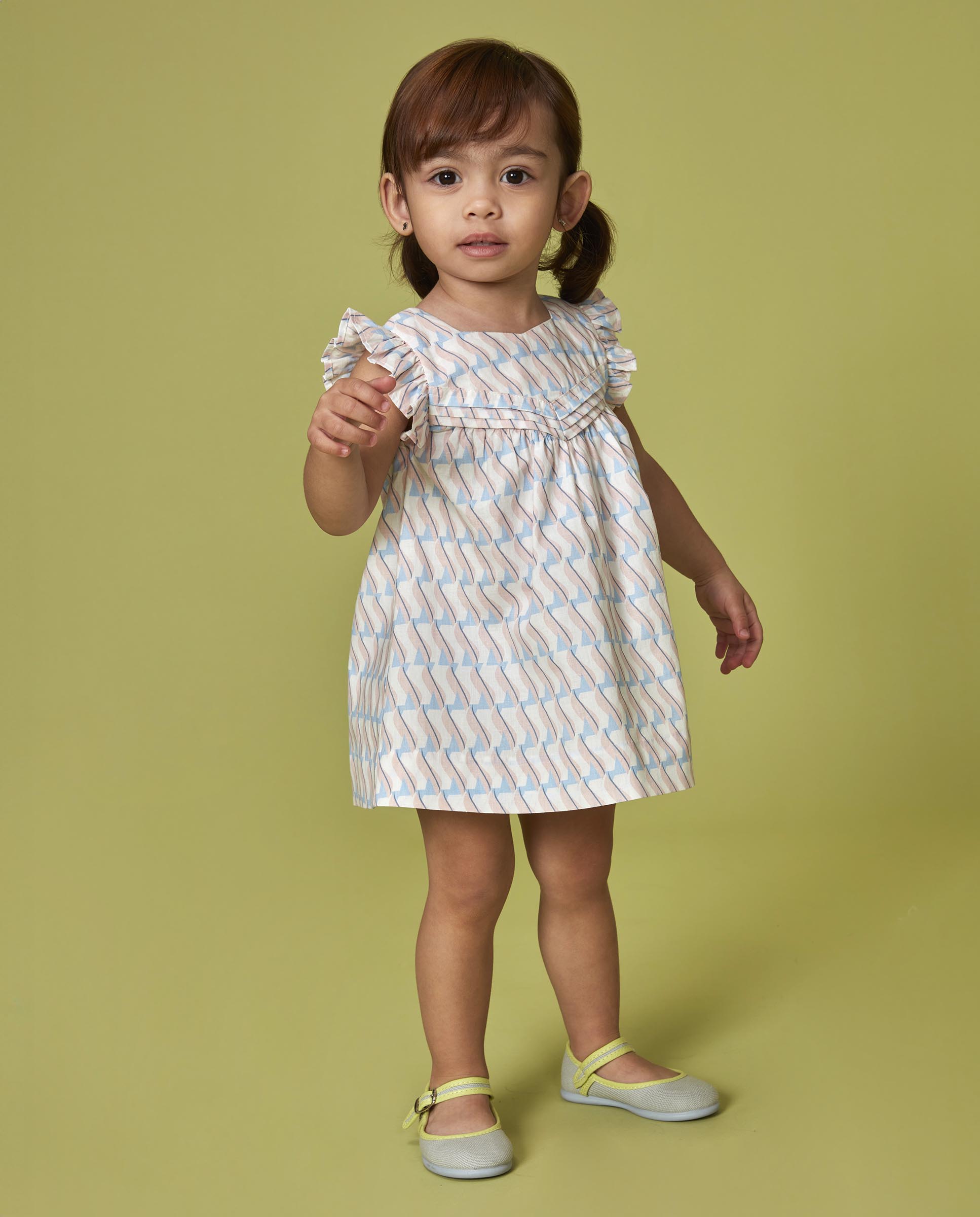 Vestido para Bebé com Estampado Geométrico Gocco Rosa / azul marinho-5