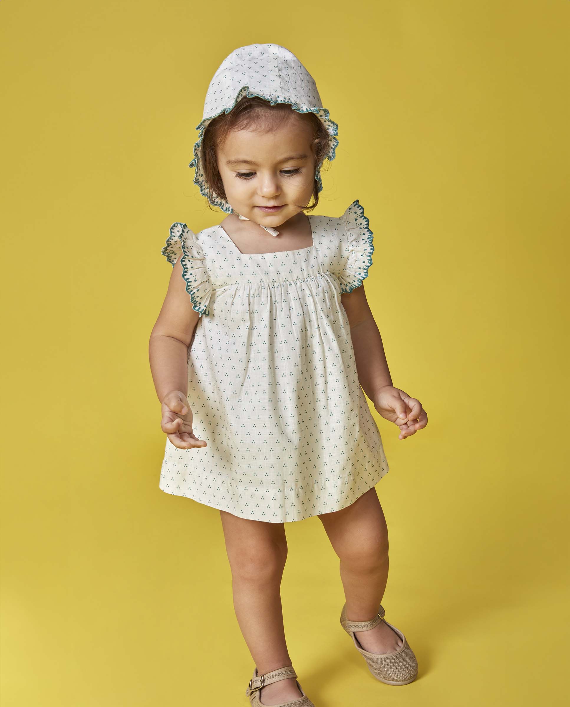 Conjunto Vestido para Bebé com Capota Branco-marfim-5