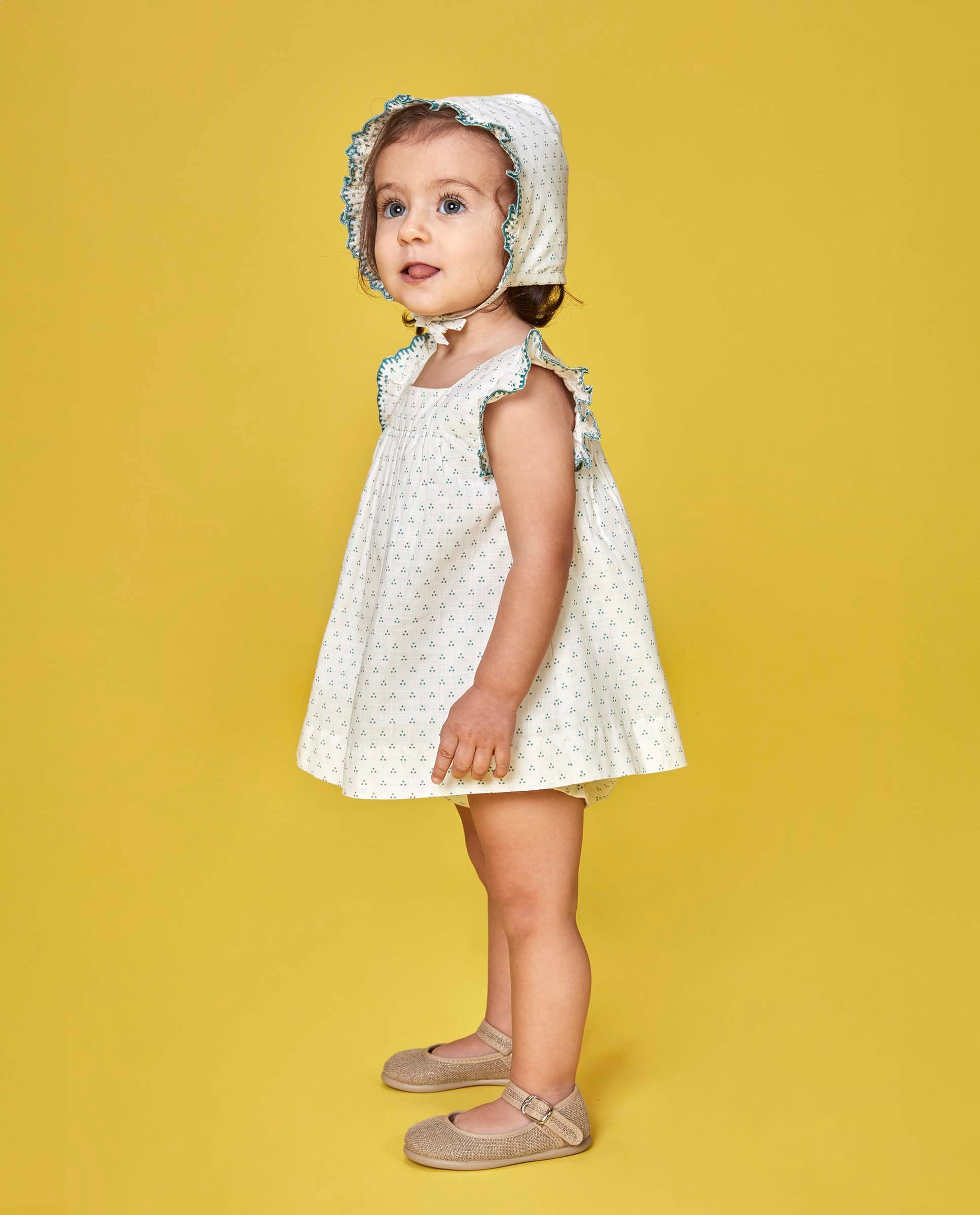 Conjunto Vestido para Bebé com Capota Branco-marfim-6