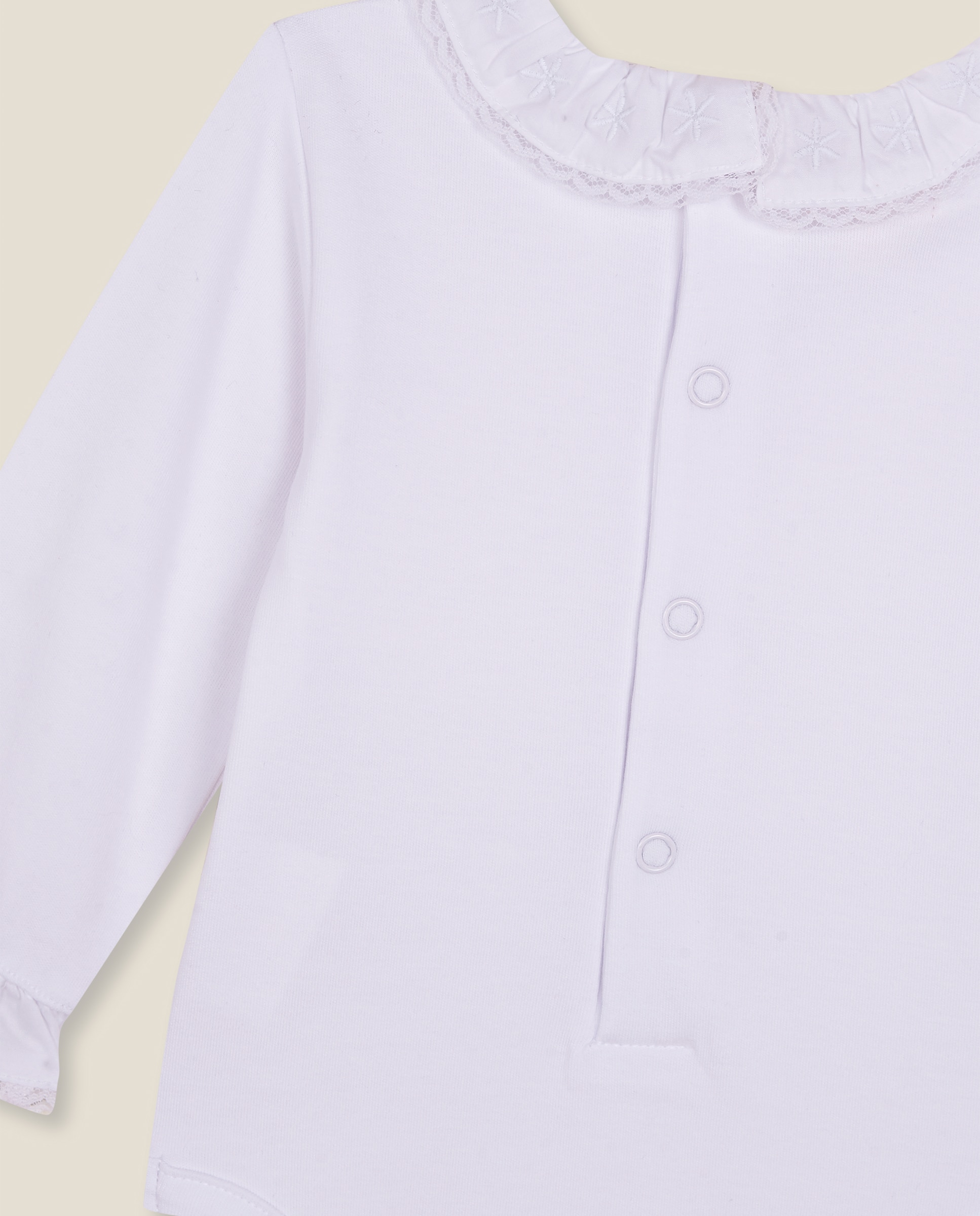 Body para Bebé de Manga Comprida com Gola Folho Branco-4