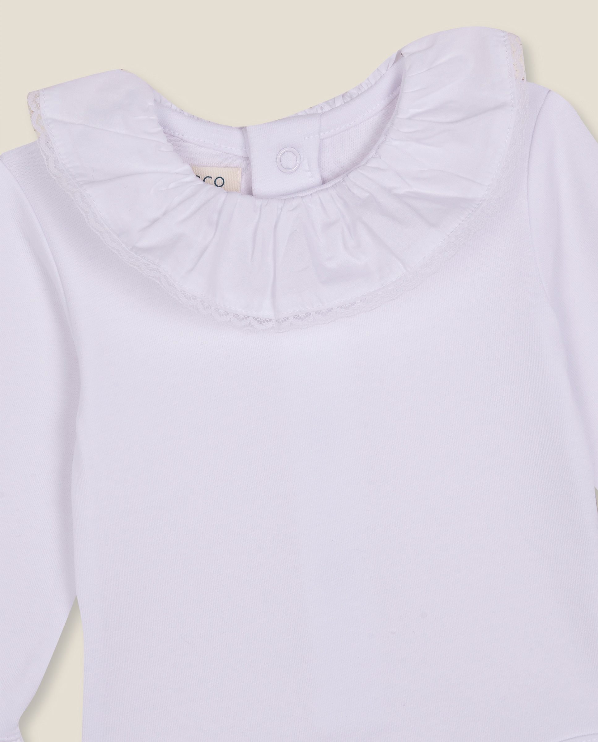 Body para Bebé de Manga Comprida com Gola Folho Branco-3