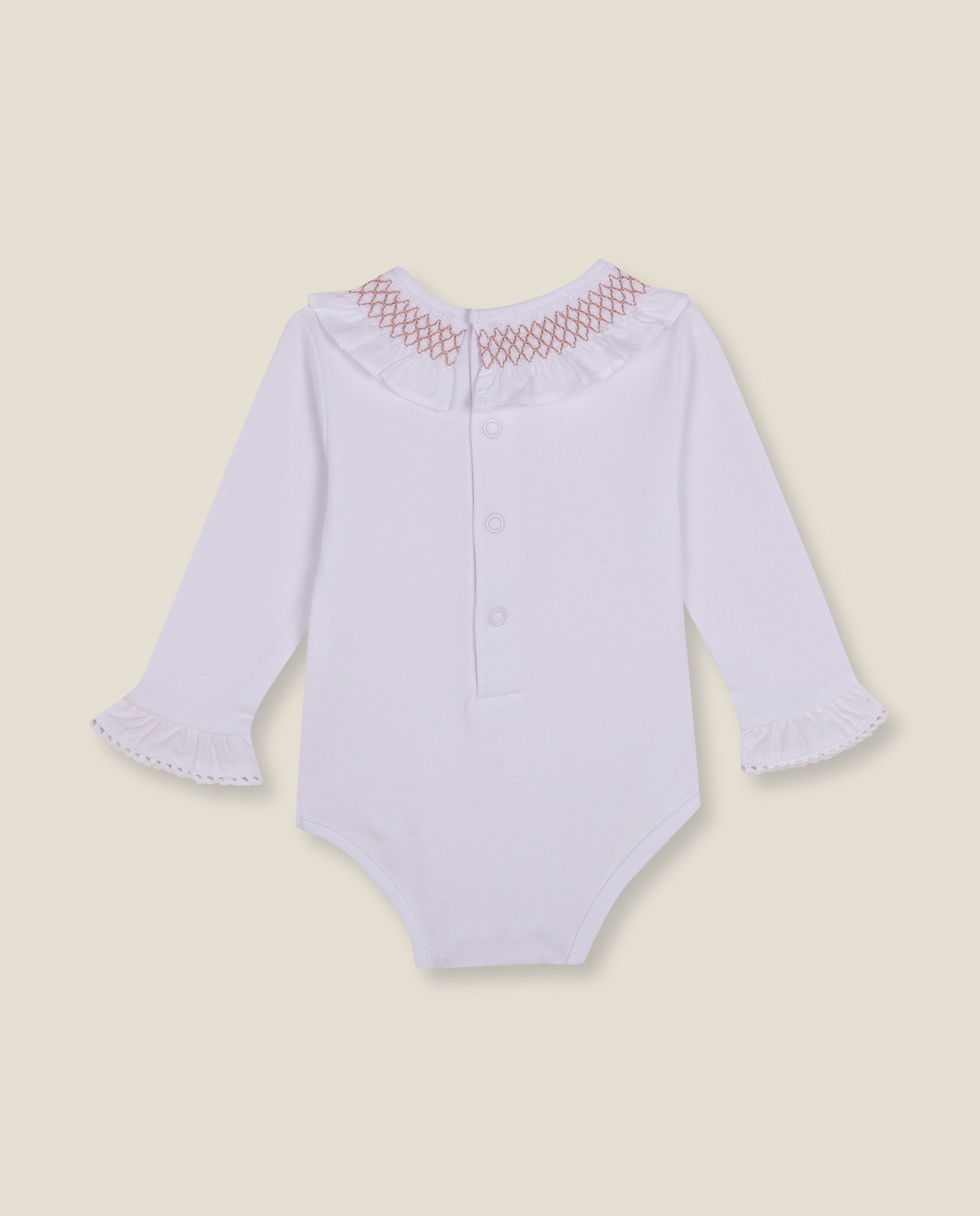Body para Bebé de Manga Comprida com Gola Smock Branco-2