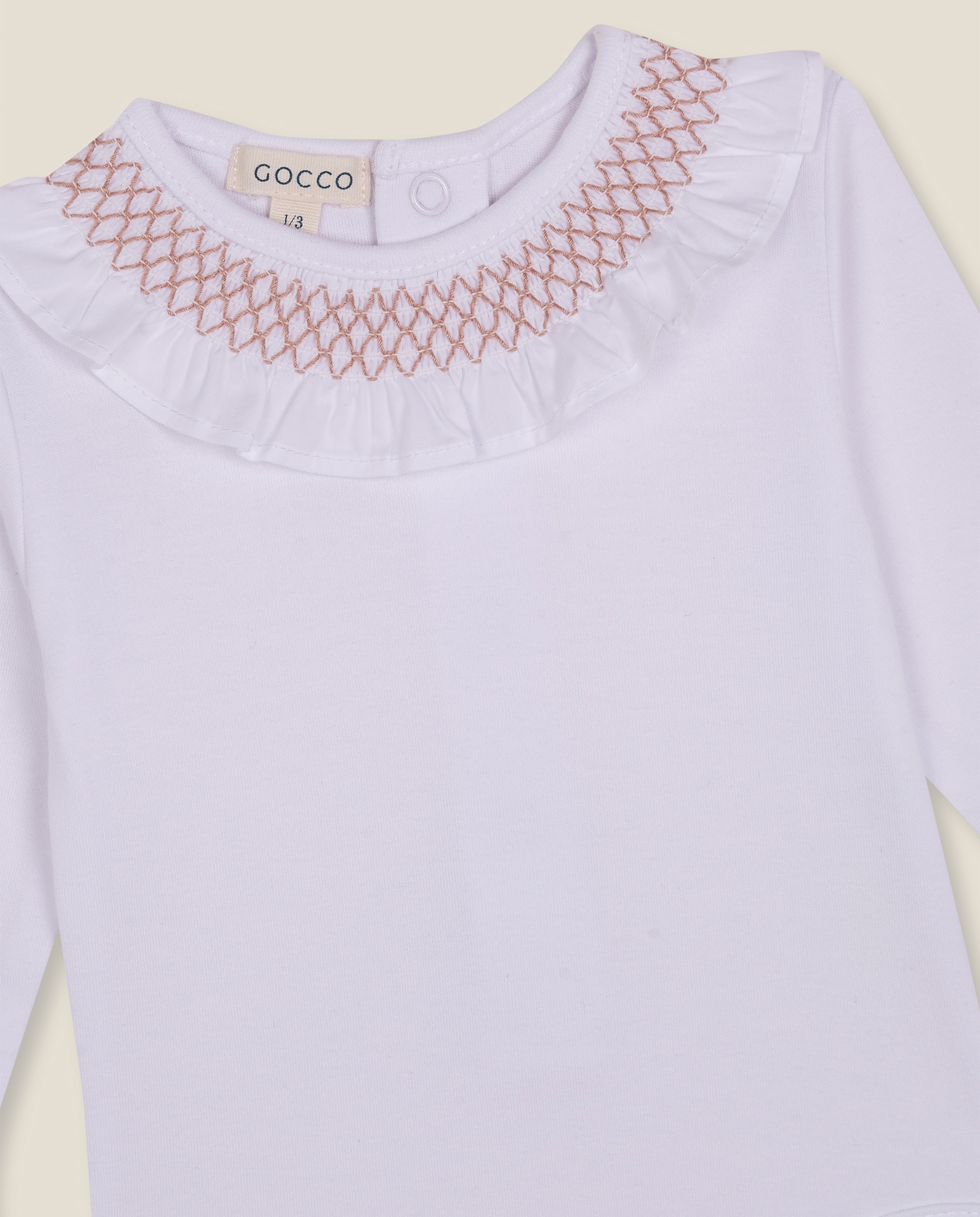 Body para Bebé de Manga Comprida com Gola Smock Branco-3