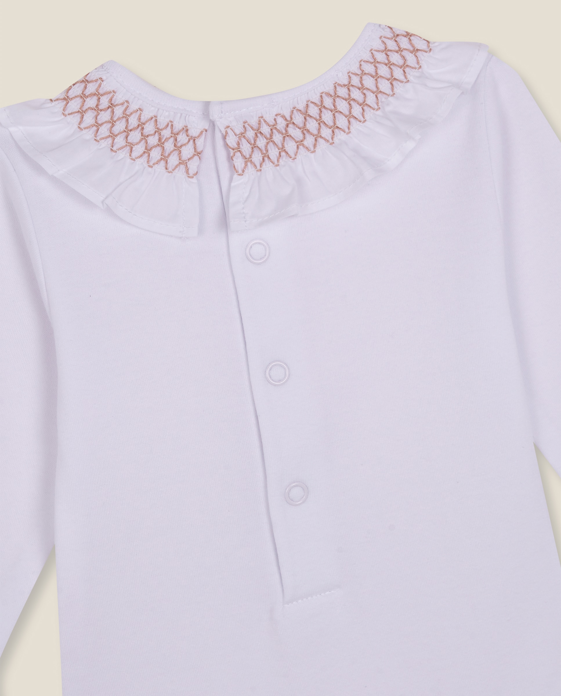 Body para Bebé de Manga Comprida com Gola Smock Branco-4