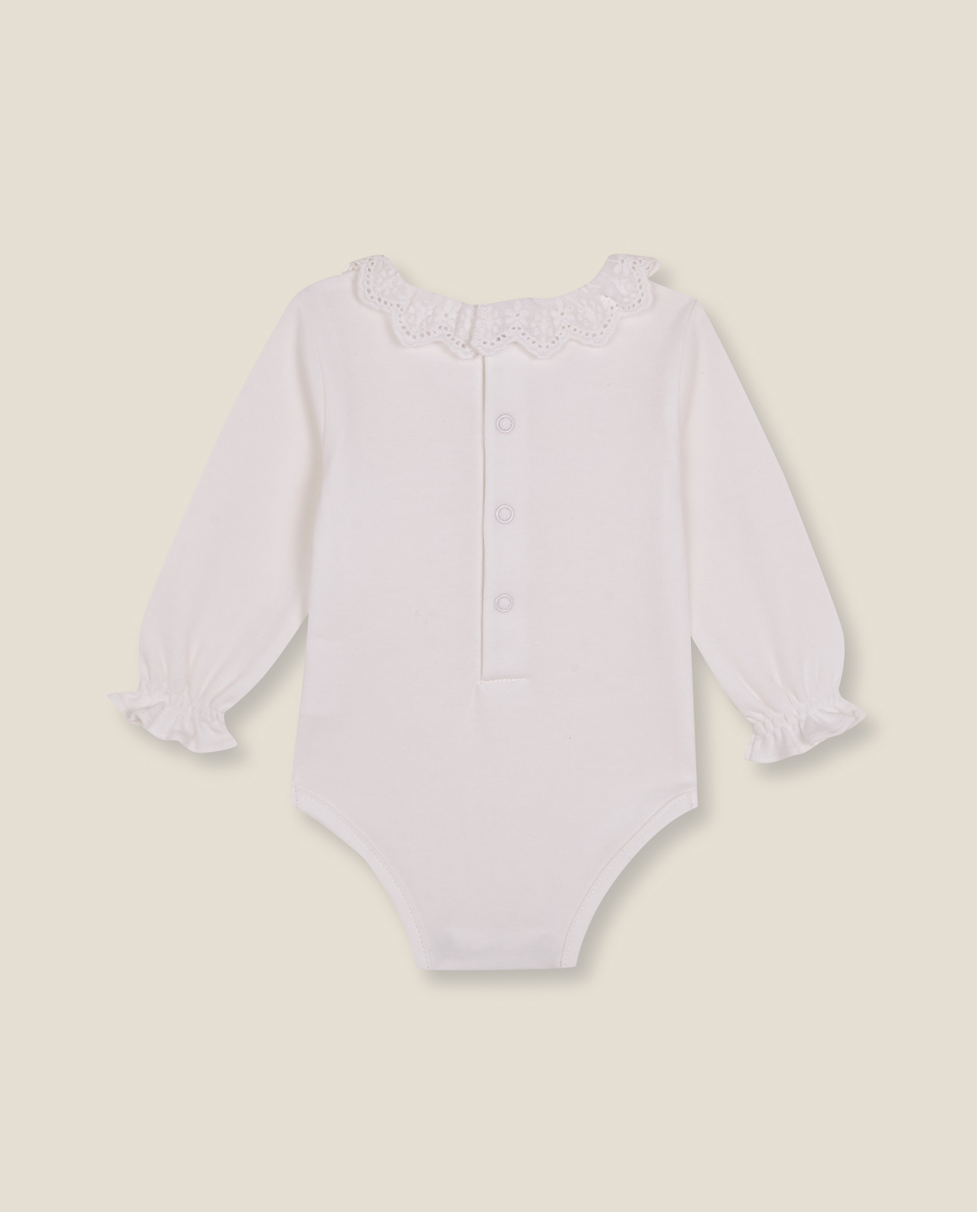 Body para Bebé de Manga Comprida com Gola Perfurada Branco-2