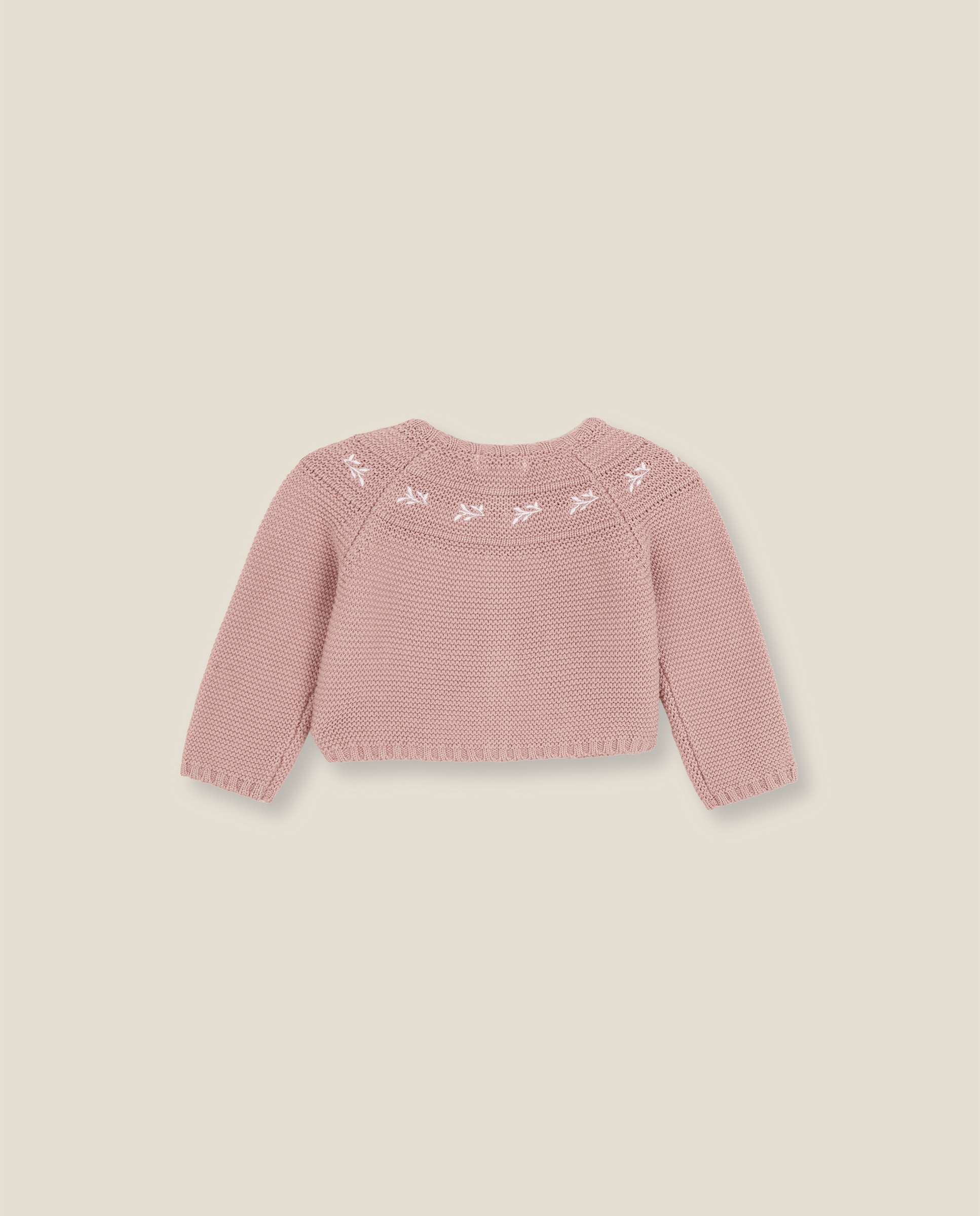 Casaco para Bebé de Malha com Flores Bordadas Rosa-2