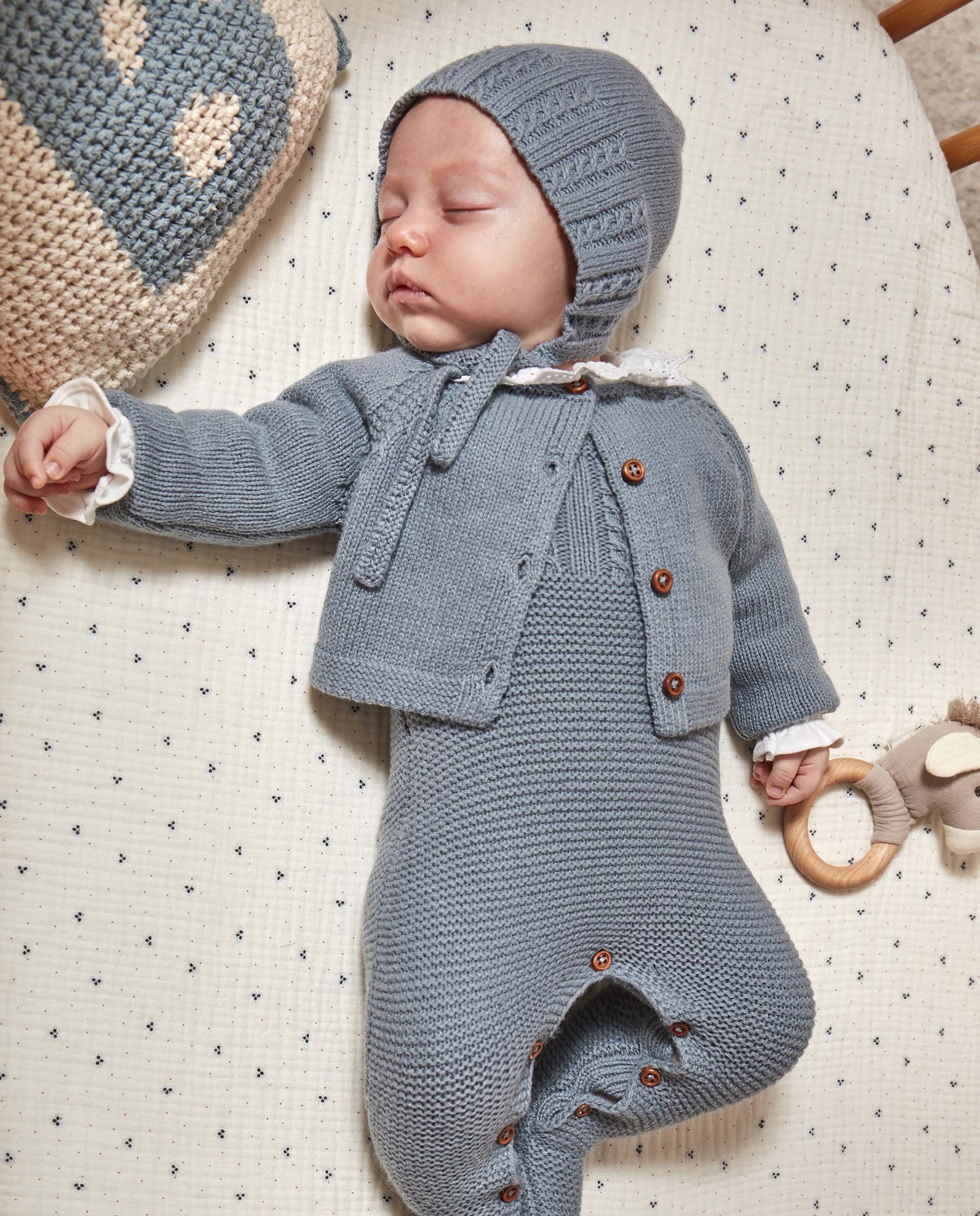 Camisola para Bebé de Malha com Tranças Azul-5