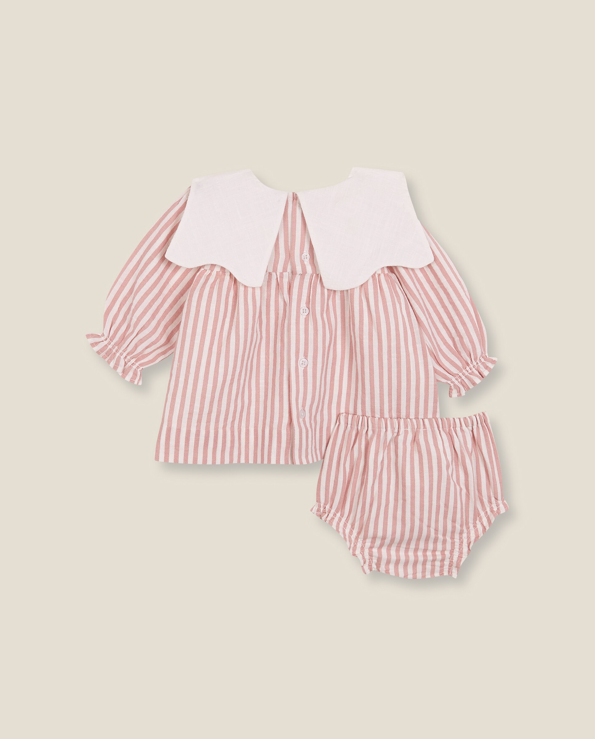 Vestido para Bebé Às Riscas com Gola Babete Rosa-2