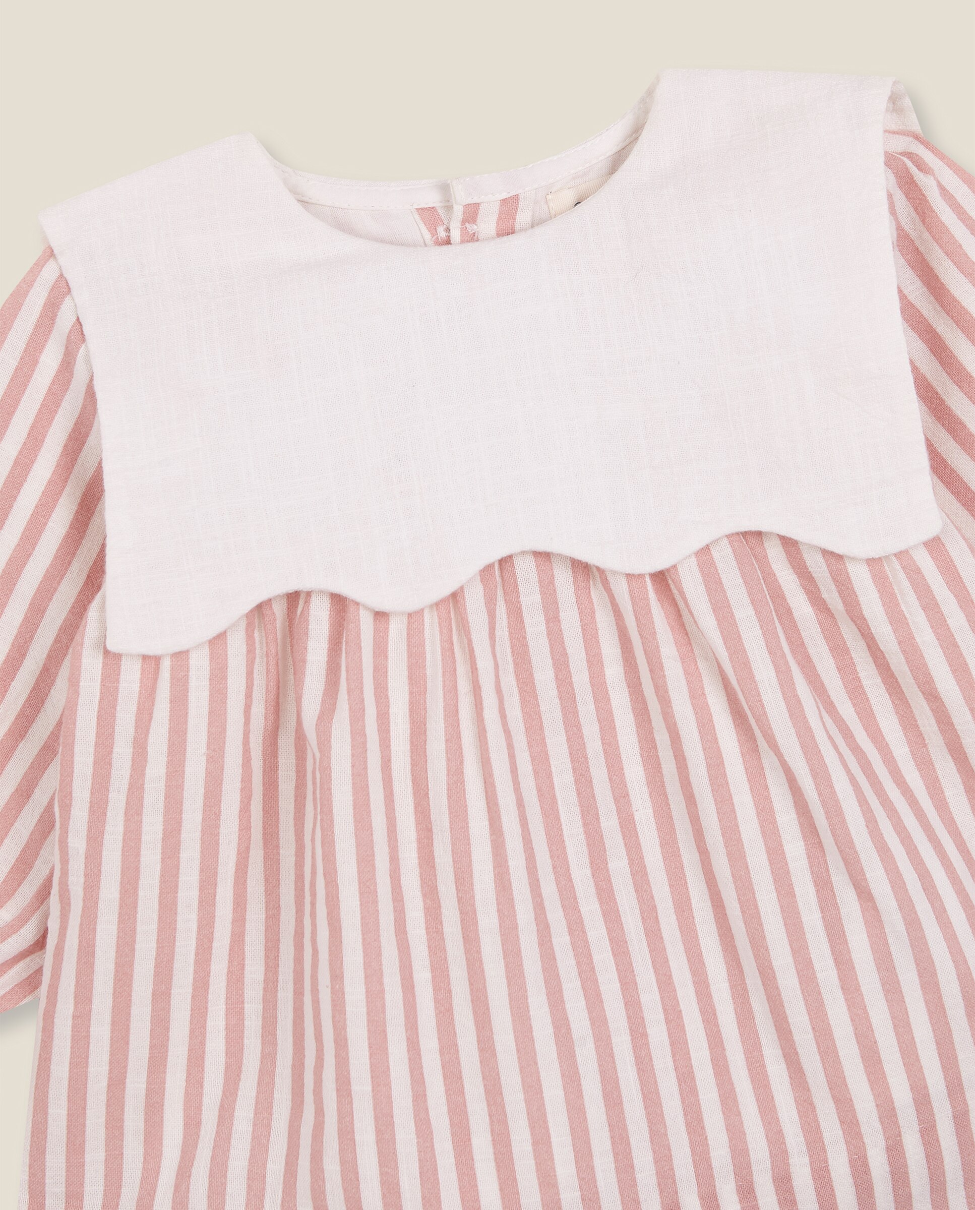 Vestido para Bebé Às Riscas com Gola Babete Rosa-3