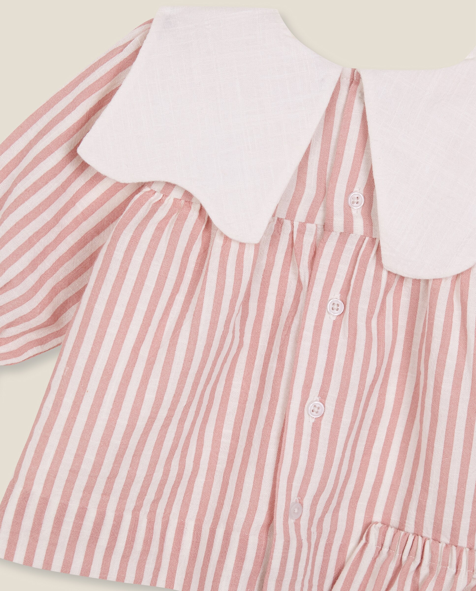 Vestido para Bebé Às Riscas com Gola Babete Rosa-4