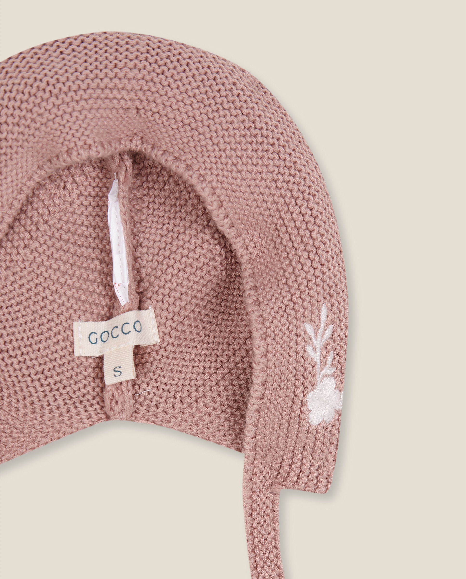 Capota para Bebé de Malha com Flores Bordadas Rosa-2