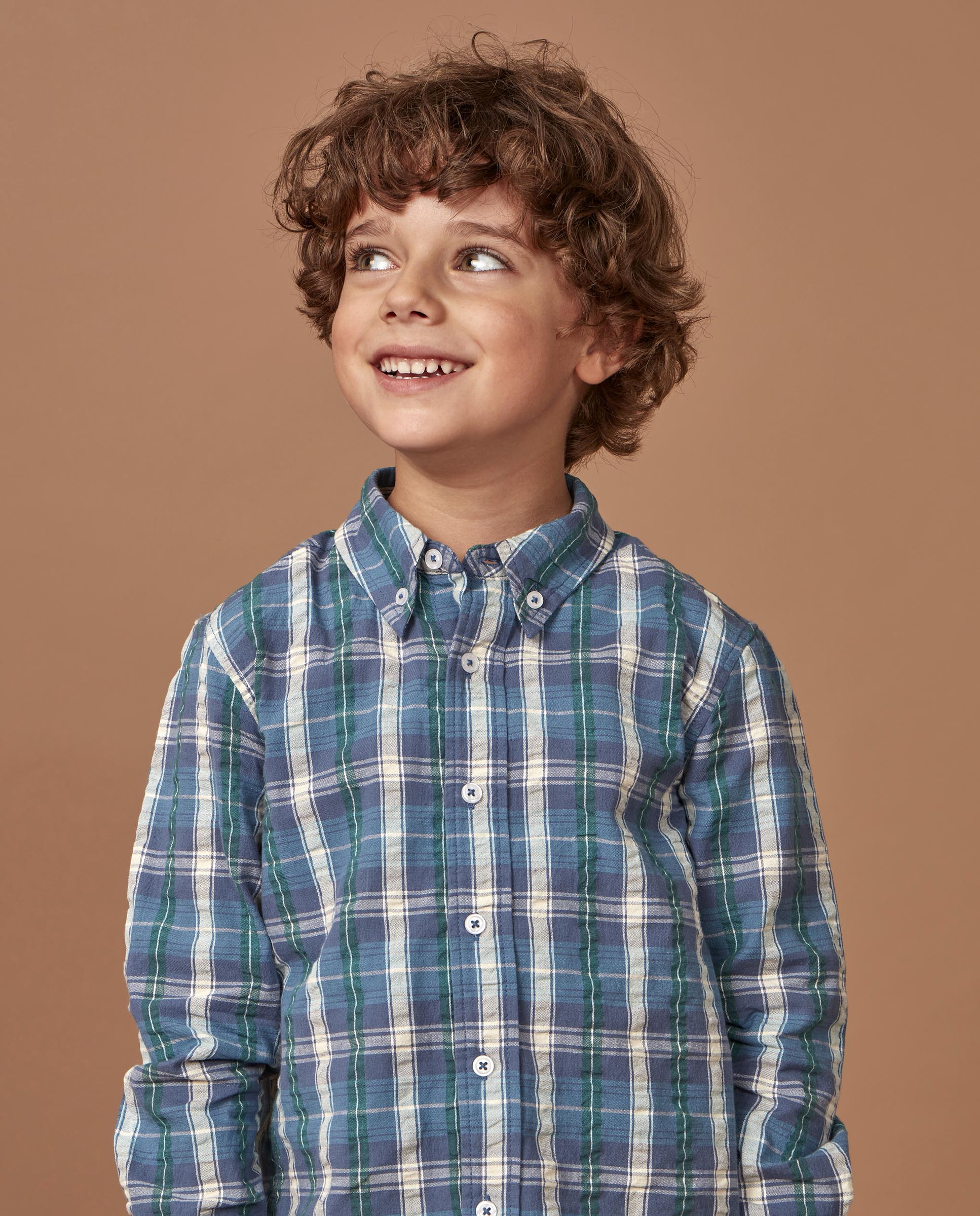 Camisa Aos Quadrados em Seersucker Verde-escuro-2