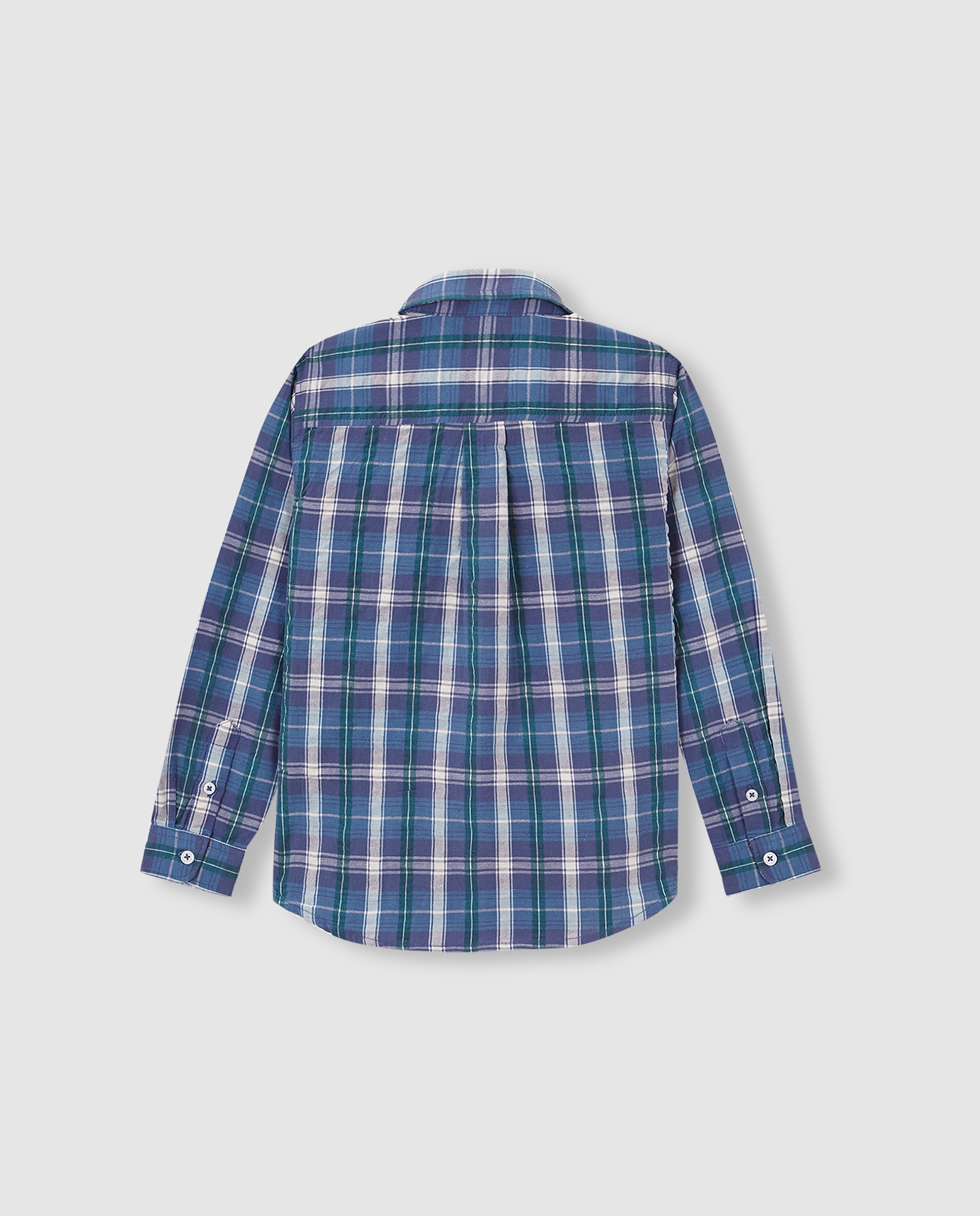 Camisa Aos Quadrados em Seersucker Verde-escuro-4