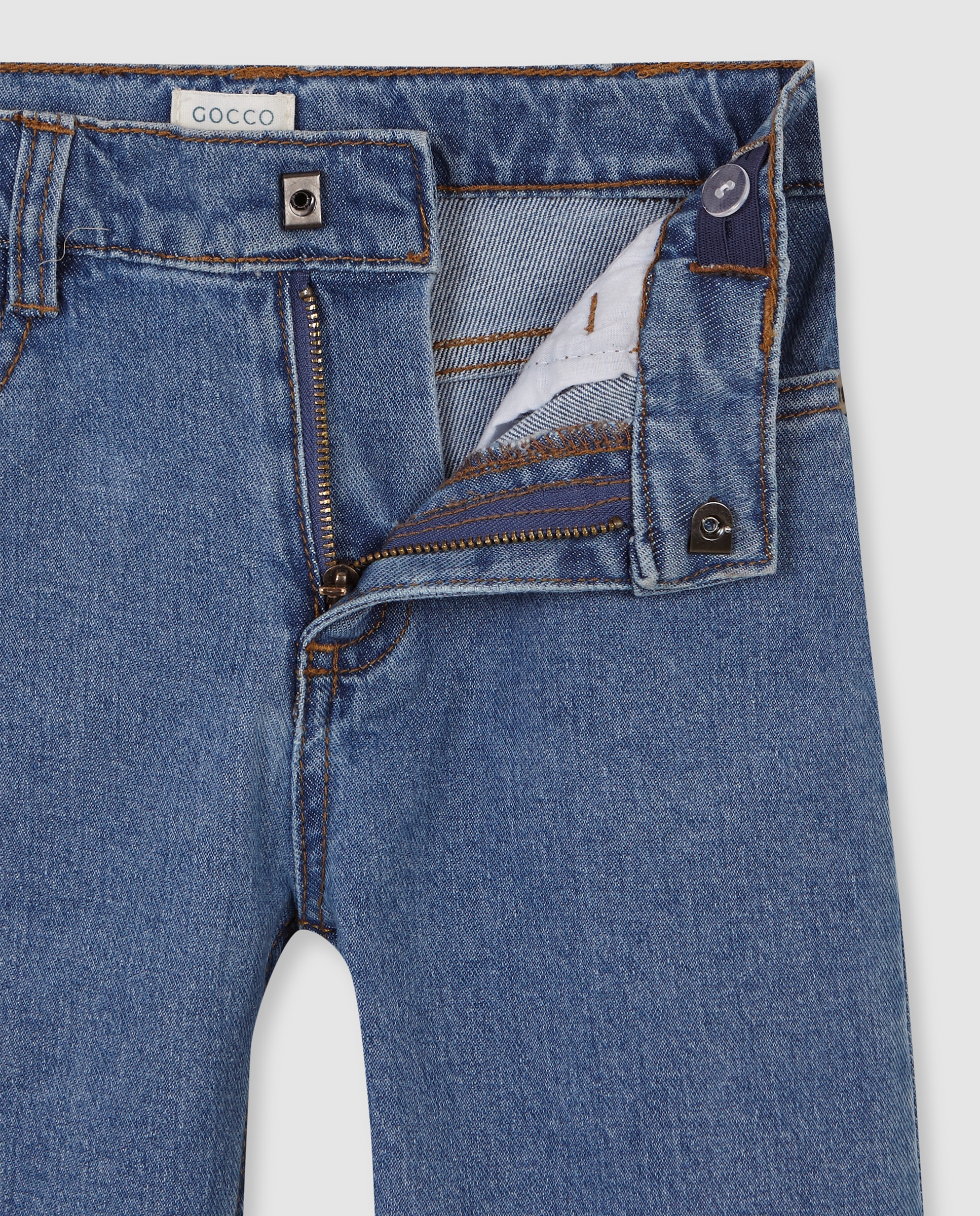 Calças Denim Infantil de Cinco Bolsos Azul-claro-3