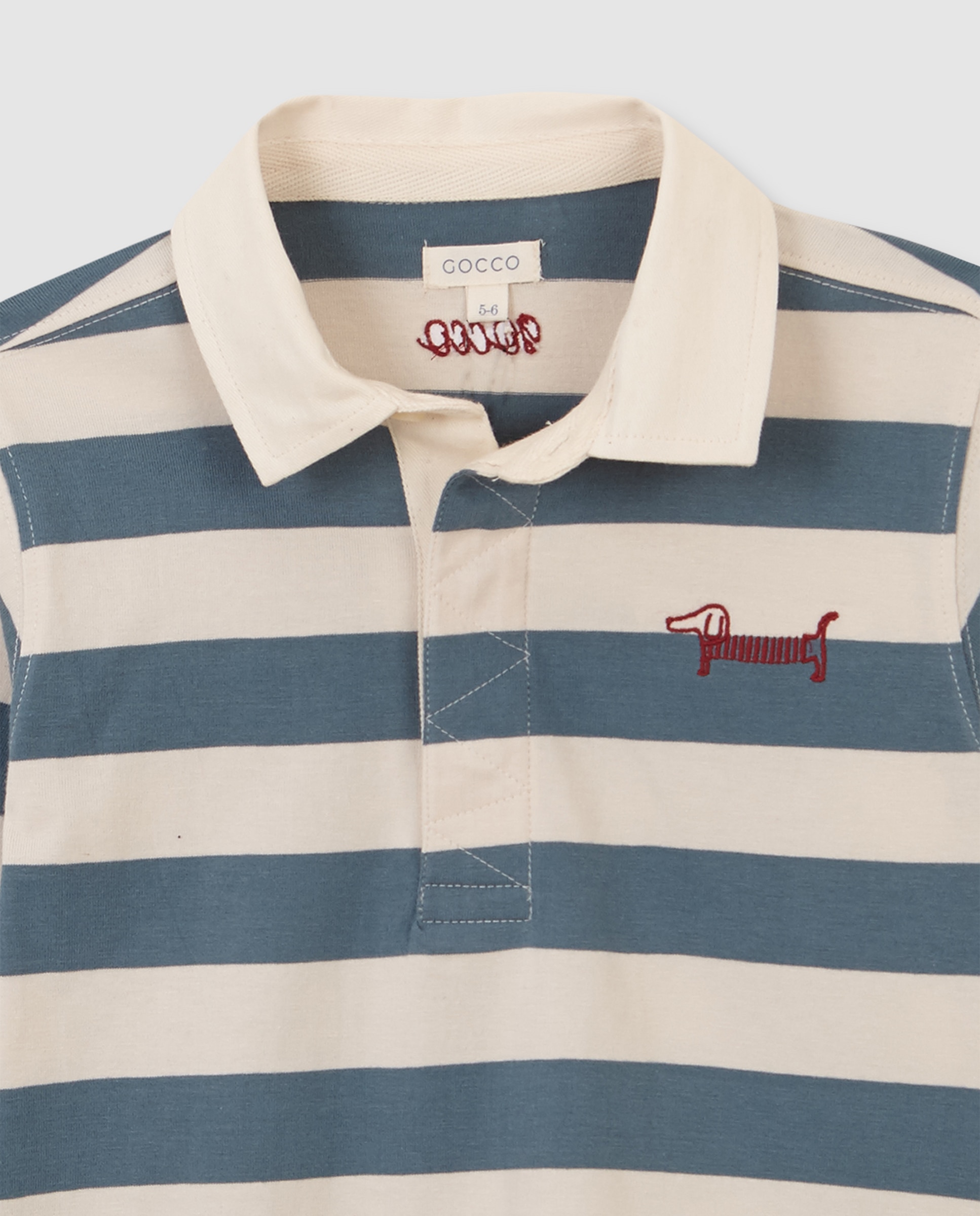 Polo Infantil com Bordado de Cachorro Salsicha Gocco Azul-3