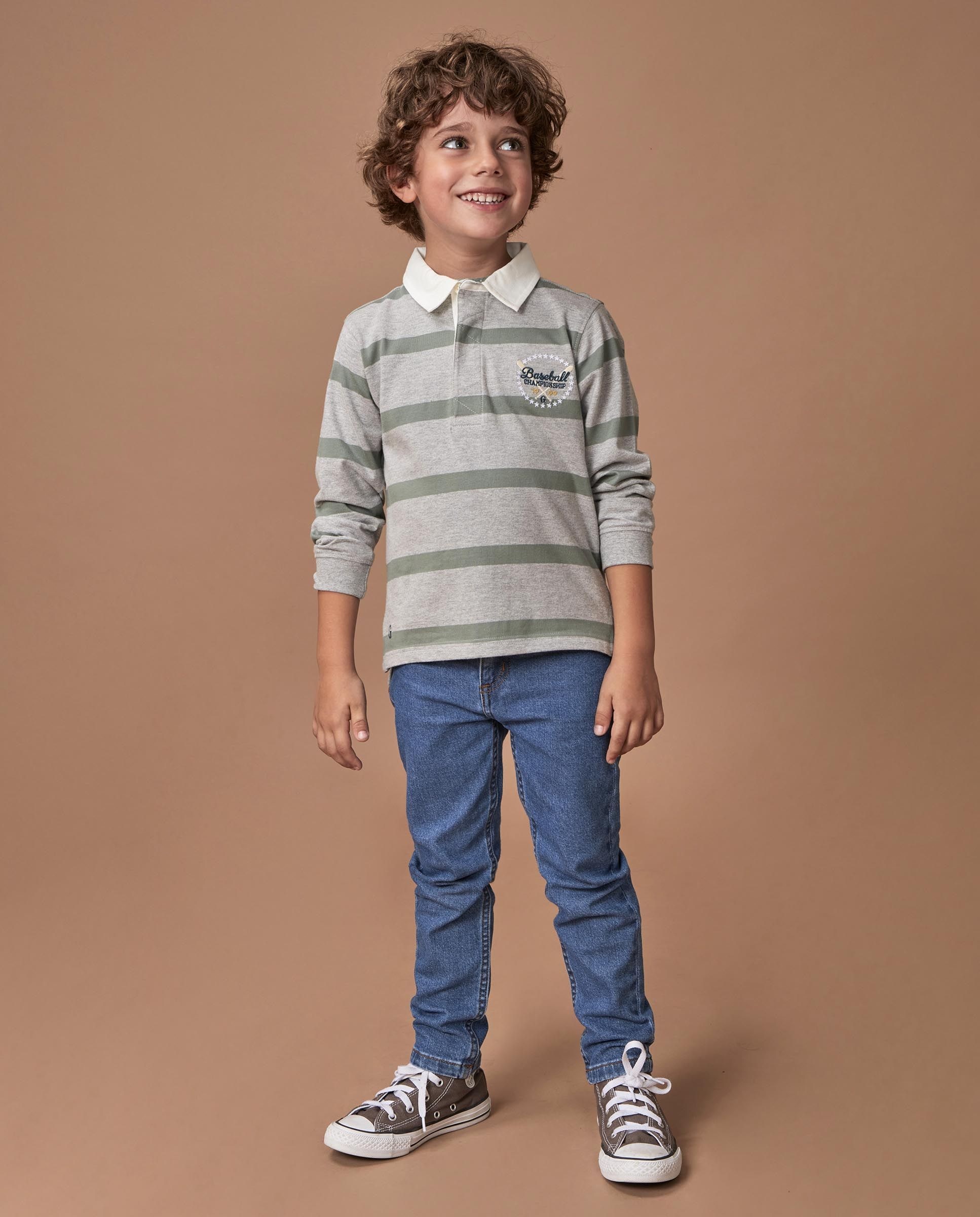 Imagem 0 de Polo Infantil Às Riscas com Bordado