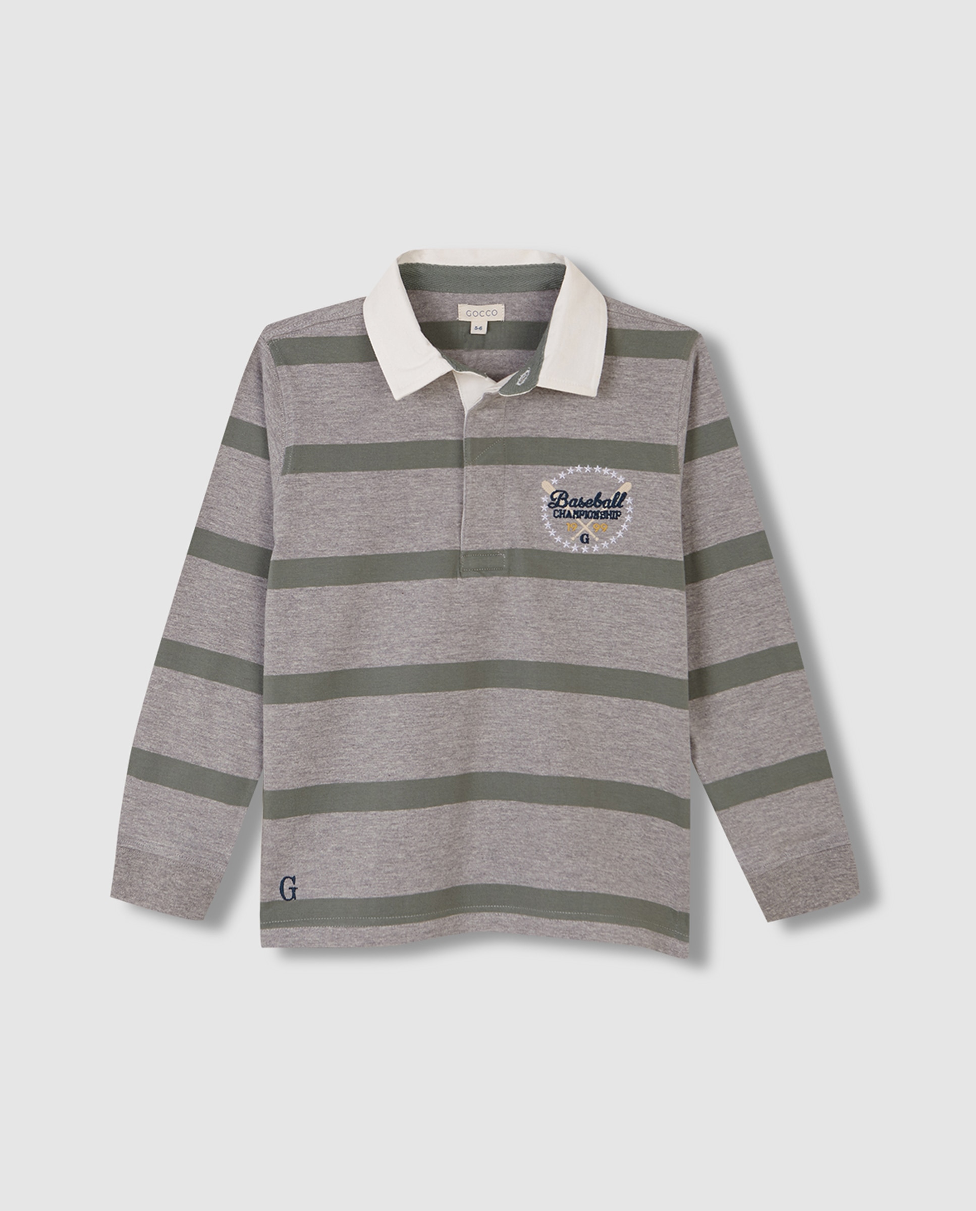 Polo Infantil Às Riscas com Bordado Cinzento-3