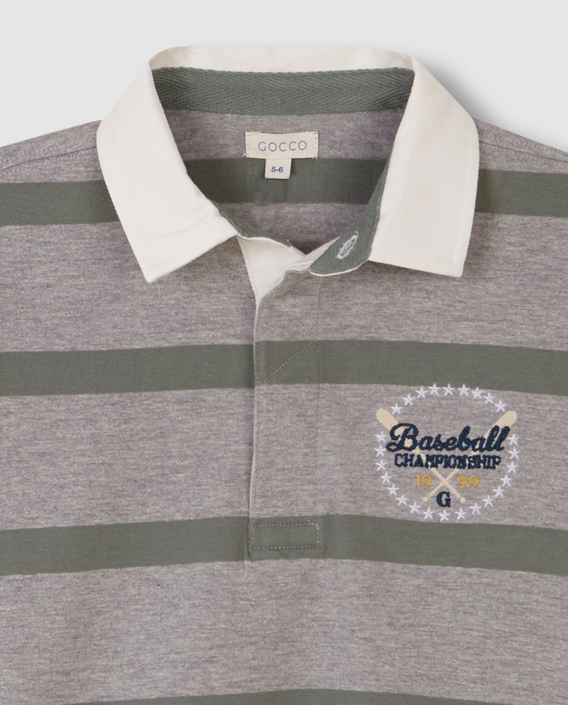 Polo Infantil Às Riscas com Bordado Cinzento-5