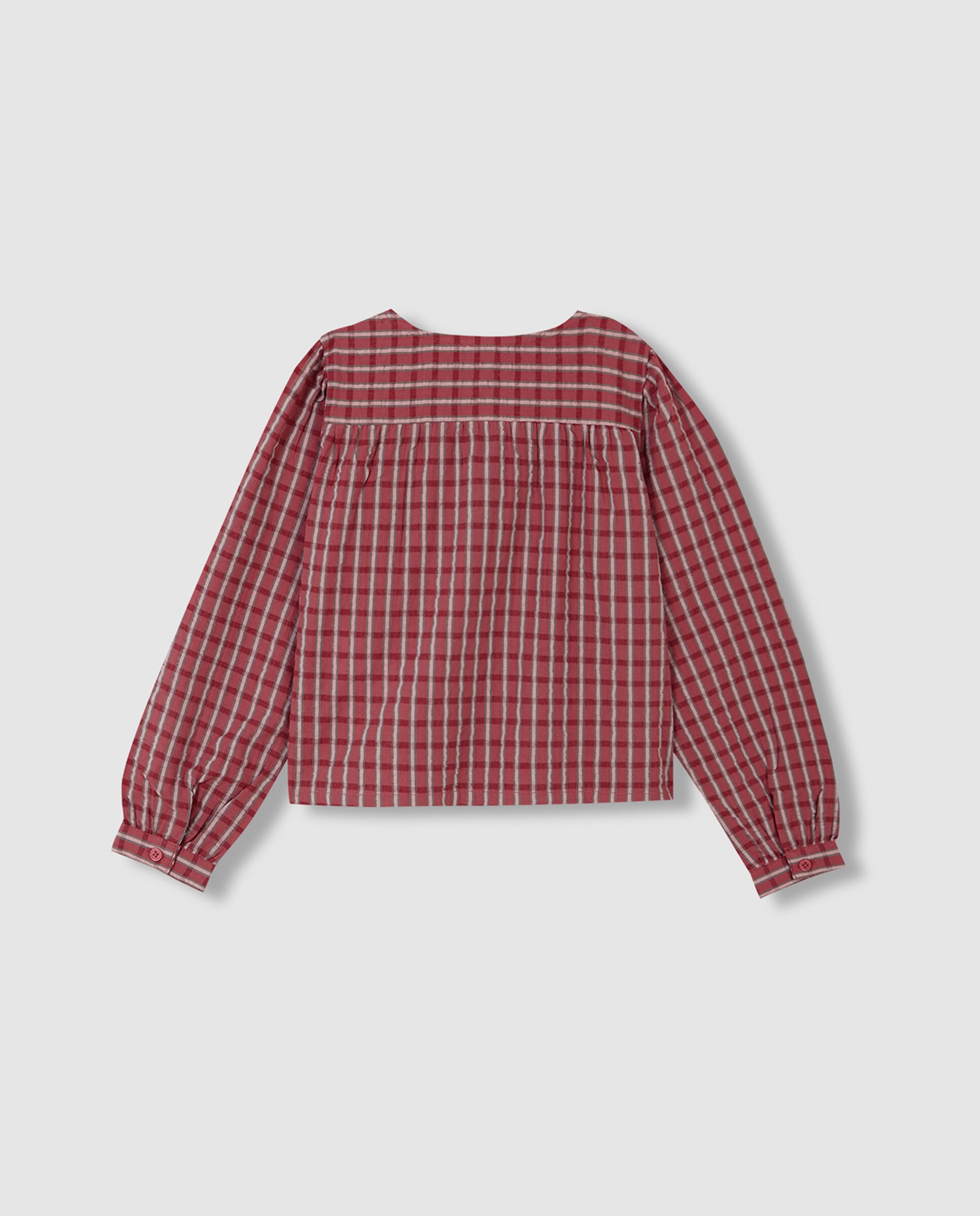 Camisa Aos Quadrados com Bordados Bege-4