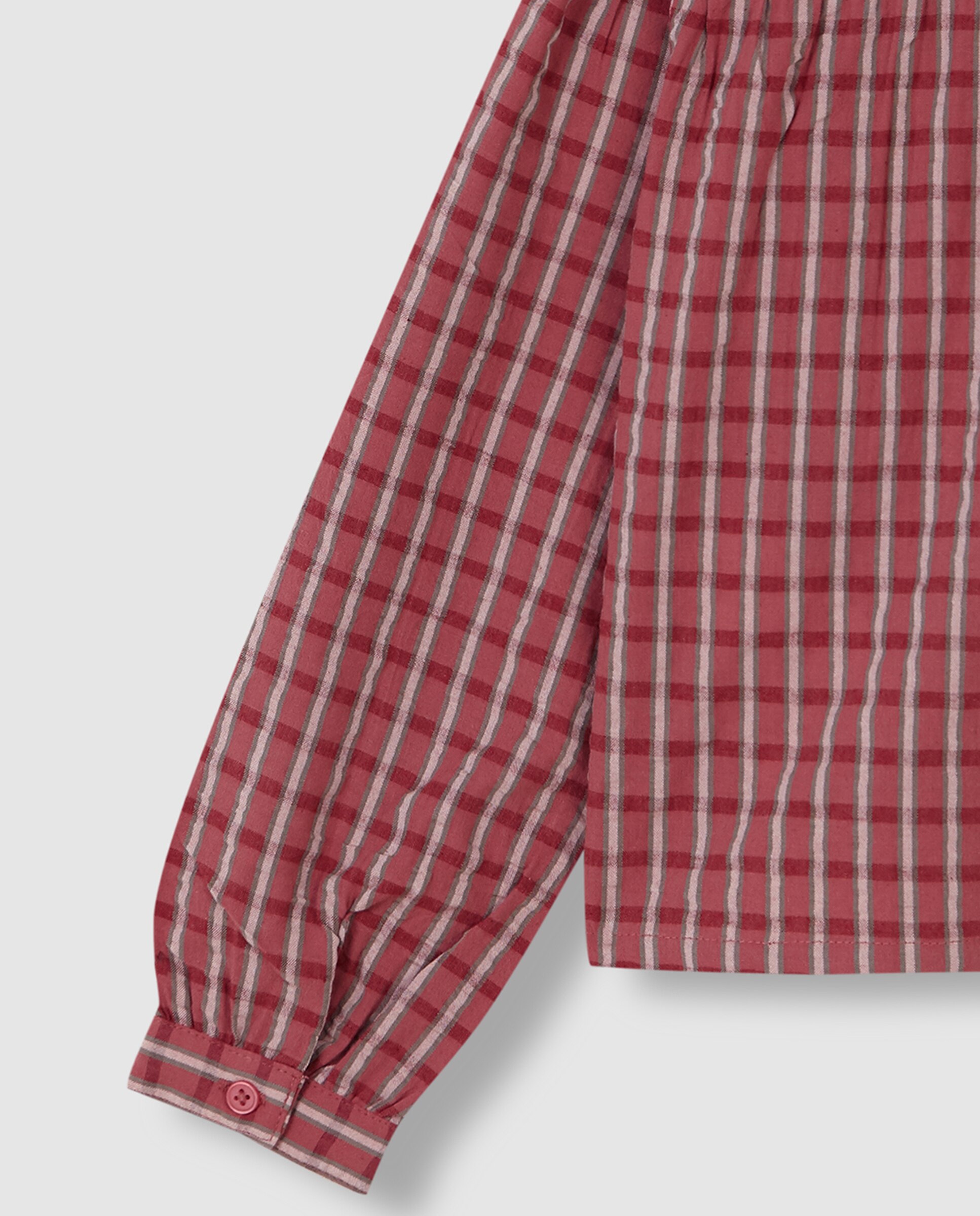Camisa Aos Quadrados com Bordados Bege-6
