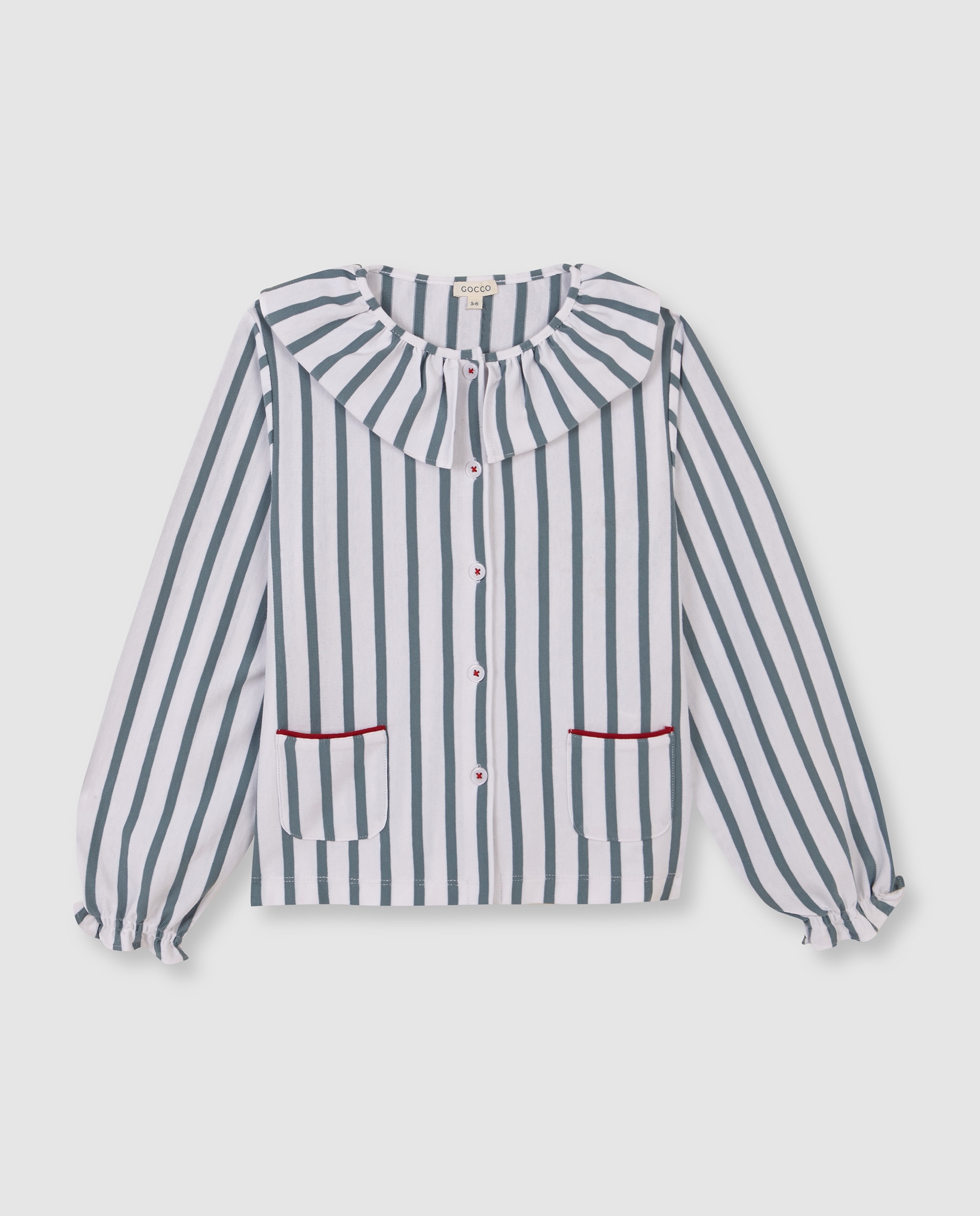 Pijama Infantil Às Riscas com Folhos Azul-2