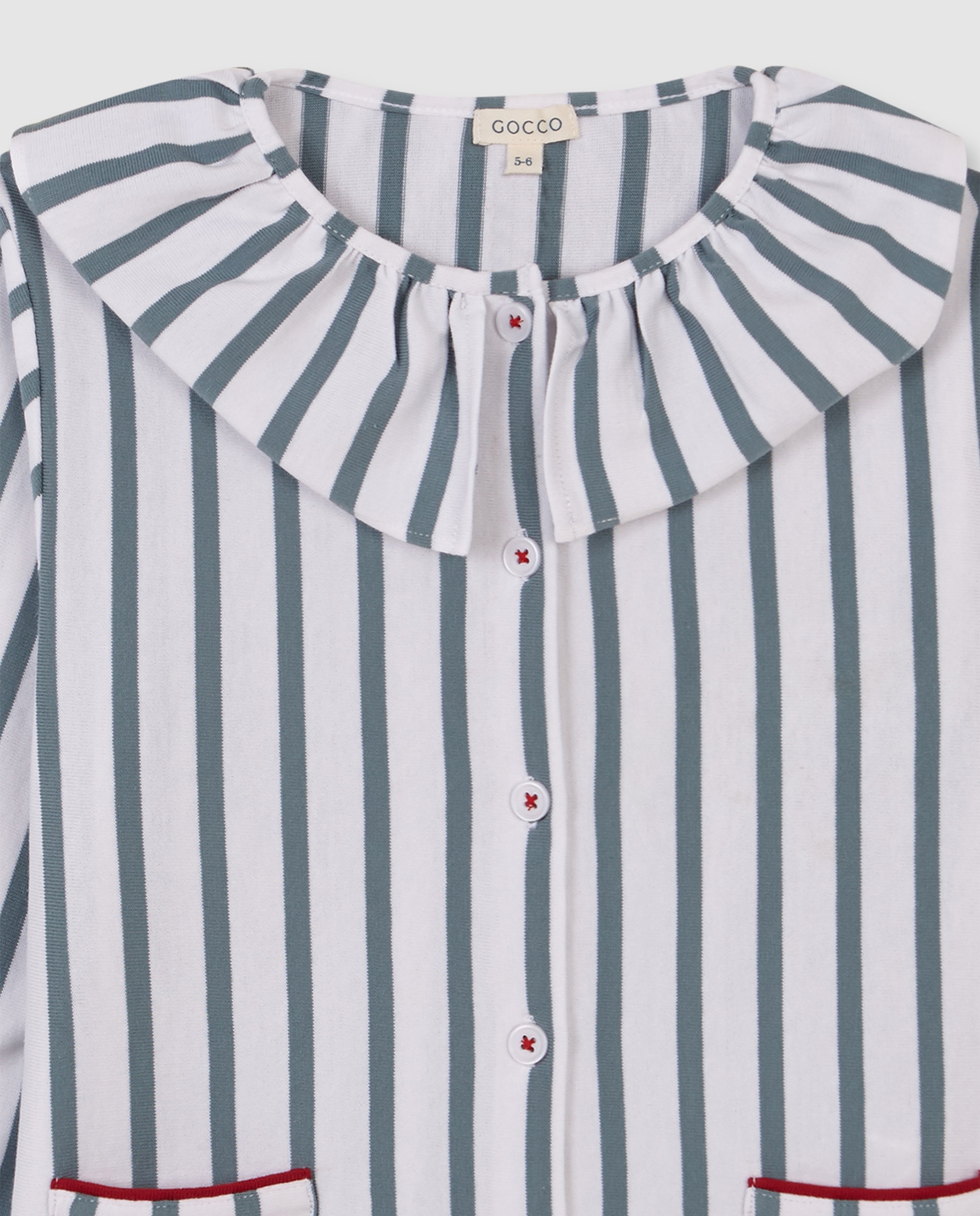 Pijama Infantil Às Riscas com Folhos Azul-4