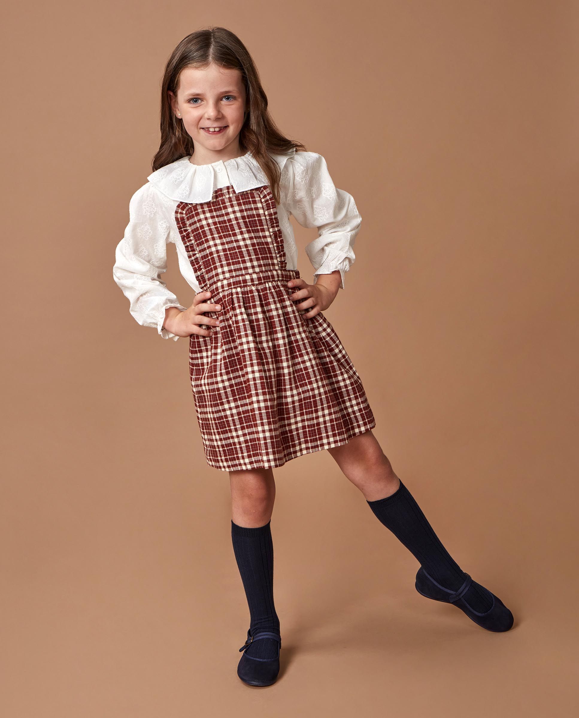 Vestido Curto Infantil Aos Quadrados com Folho Laranja-2