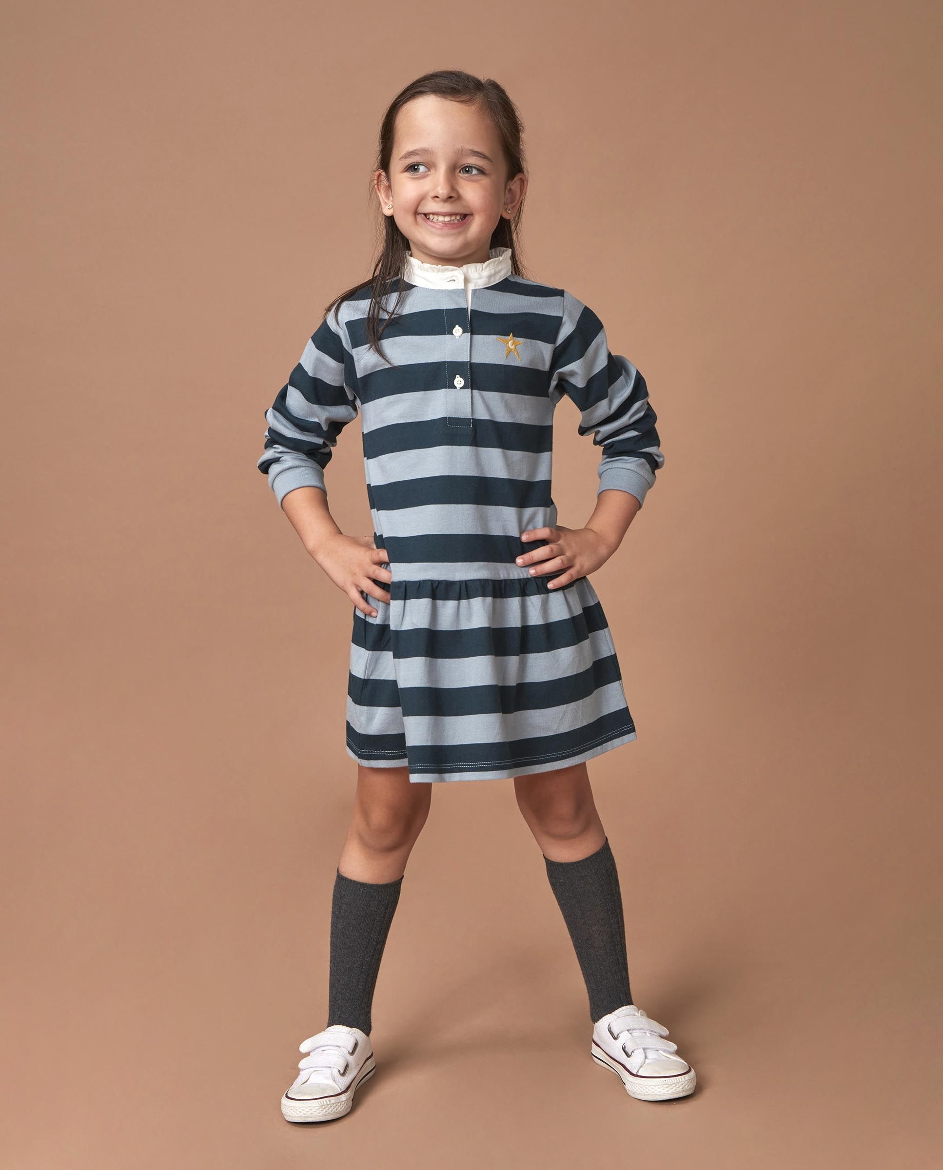 Vestido Polo Infantil com Estrela Verde-escuro-2