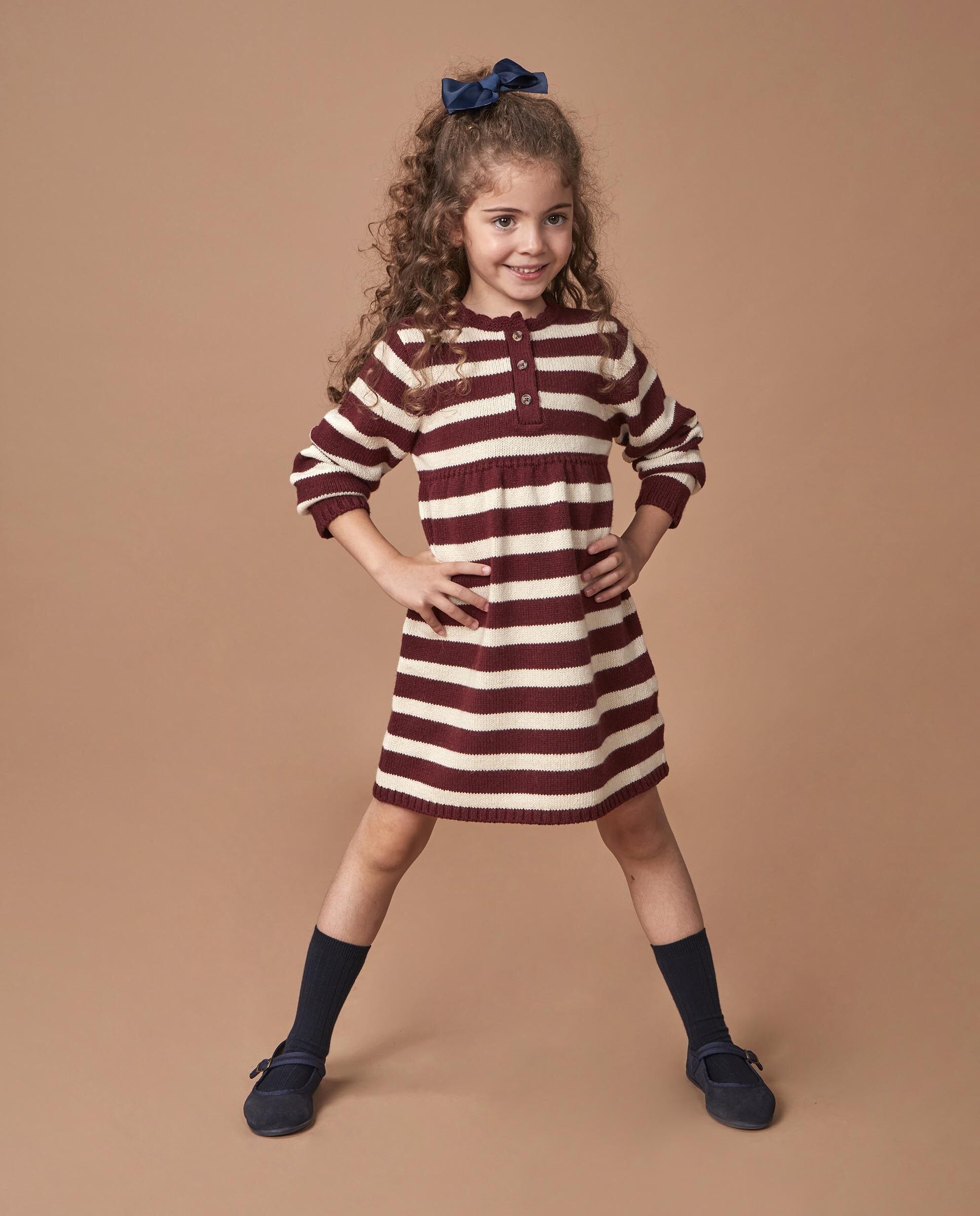 Vestido Polo Infantil de Malha Às Riscas Vermelho-2