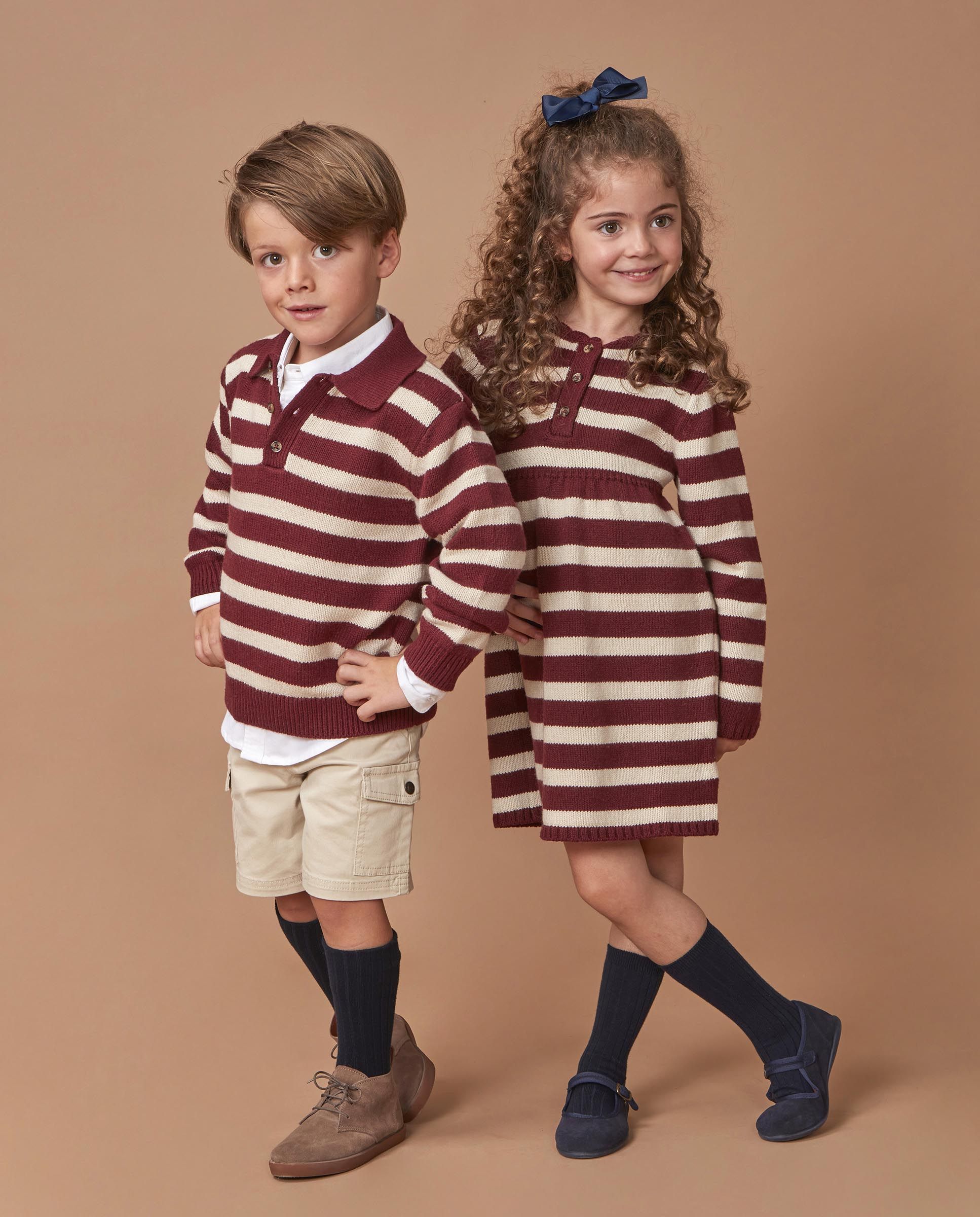 Vestido Polo Infantil de Malha Às Riscas Vermelho-7
