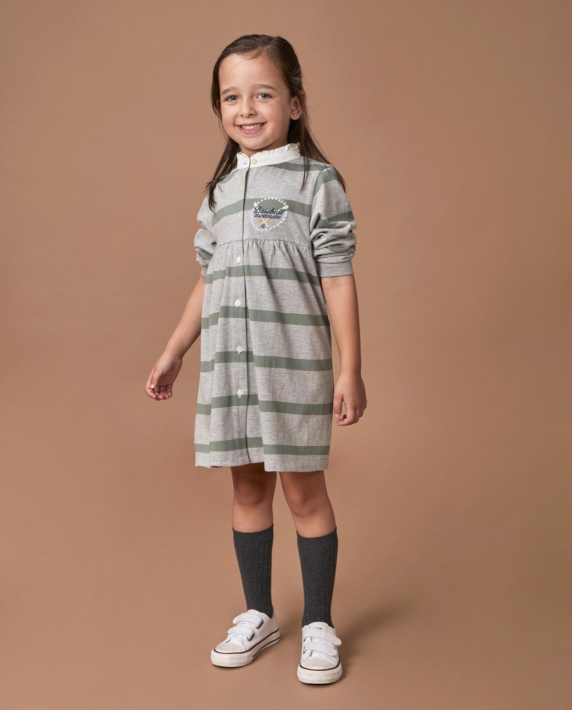 Imagem 0 de Vestido Polo Infantil Às Riscas com Bordado