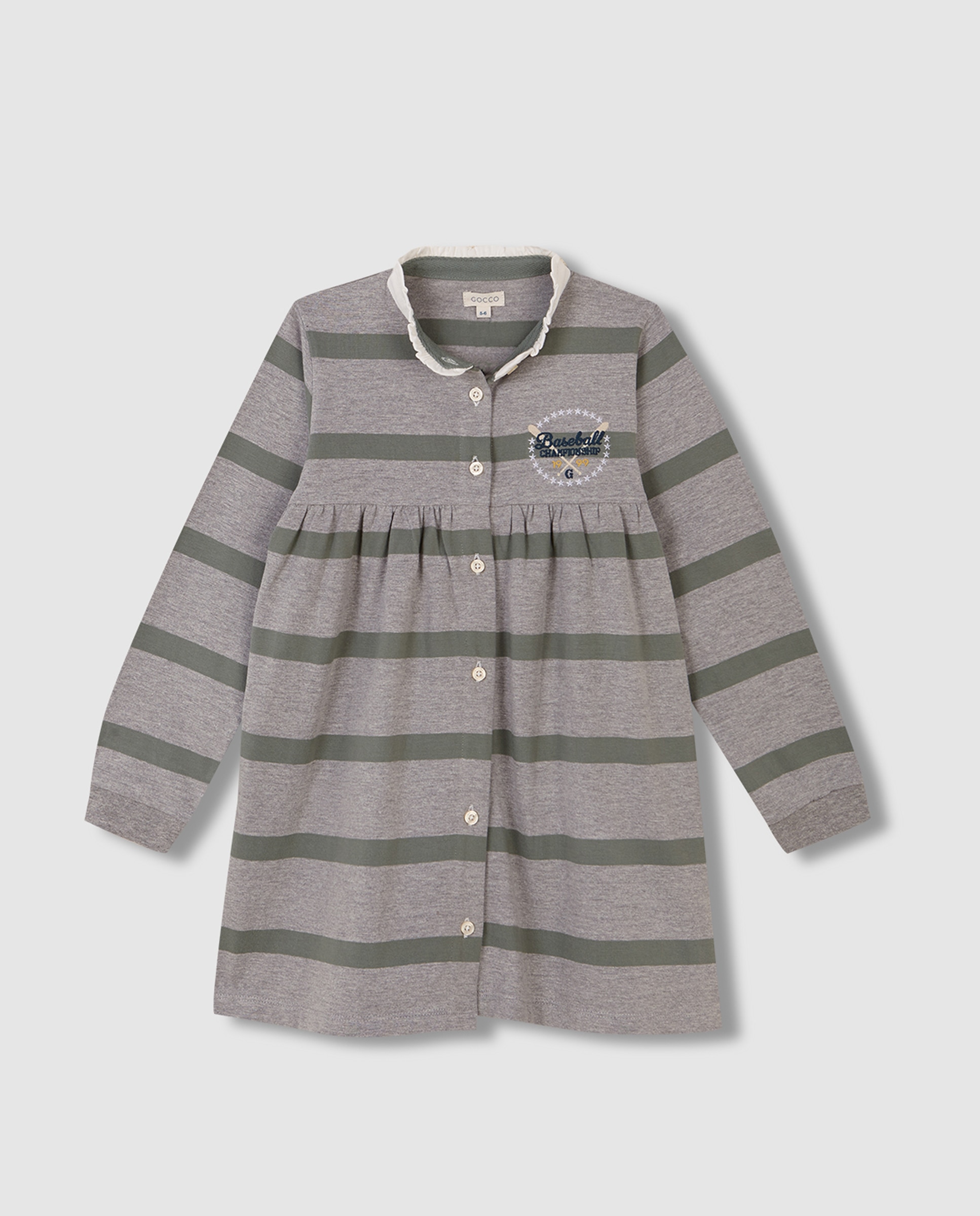 Vestido Polo Infantil Às Riscas com Bordado Cinzento-3
