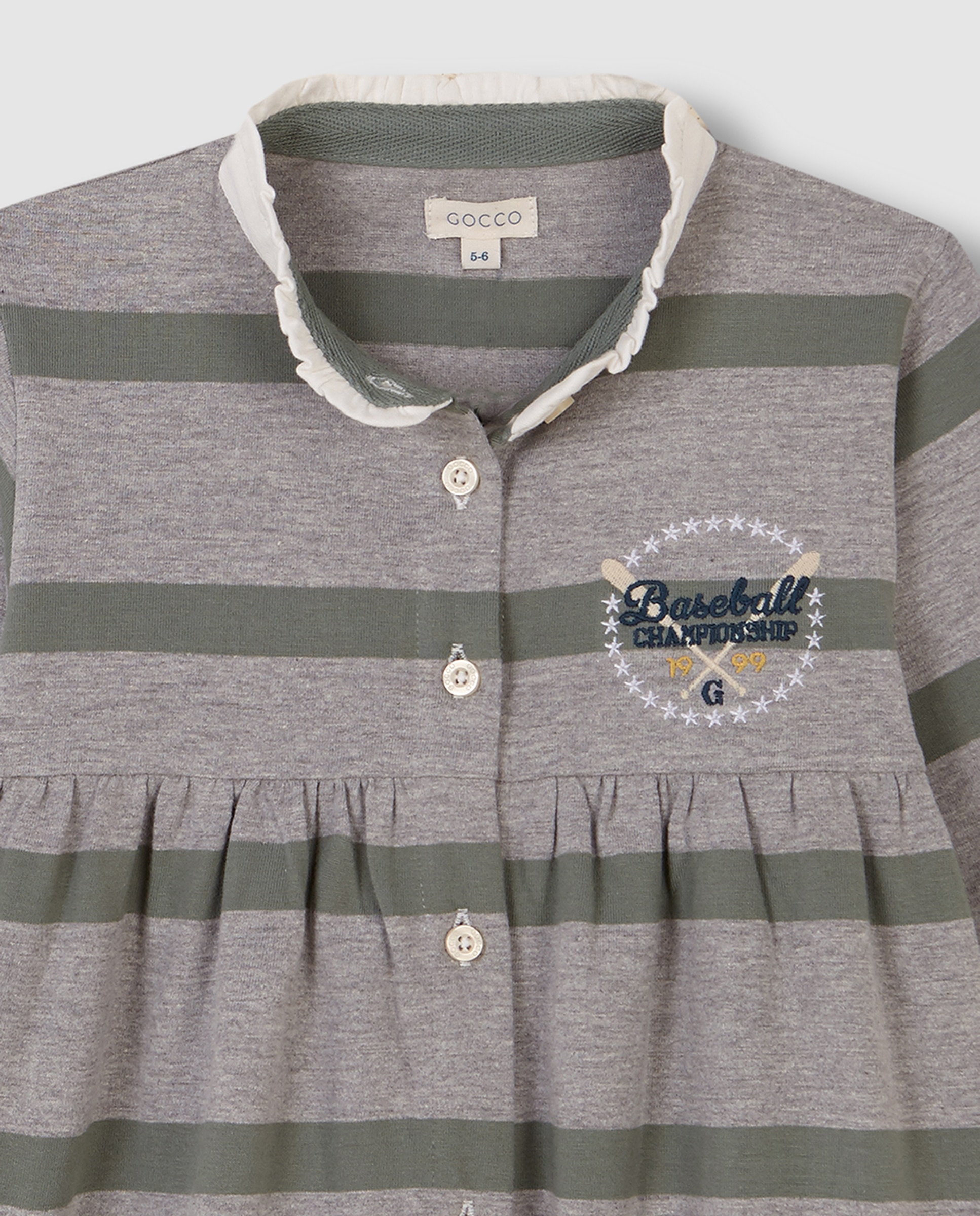 Vestido Polo Infantil Às Riscas com Bordado Cinzento-5