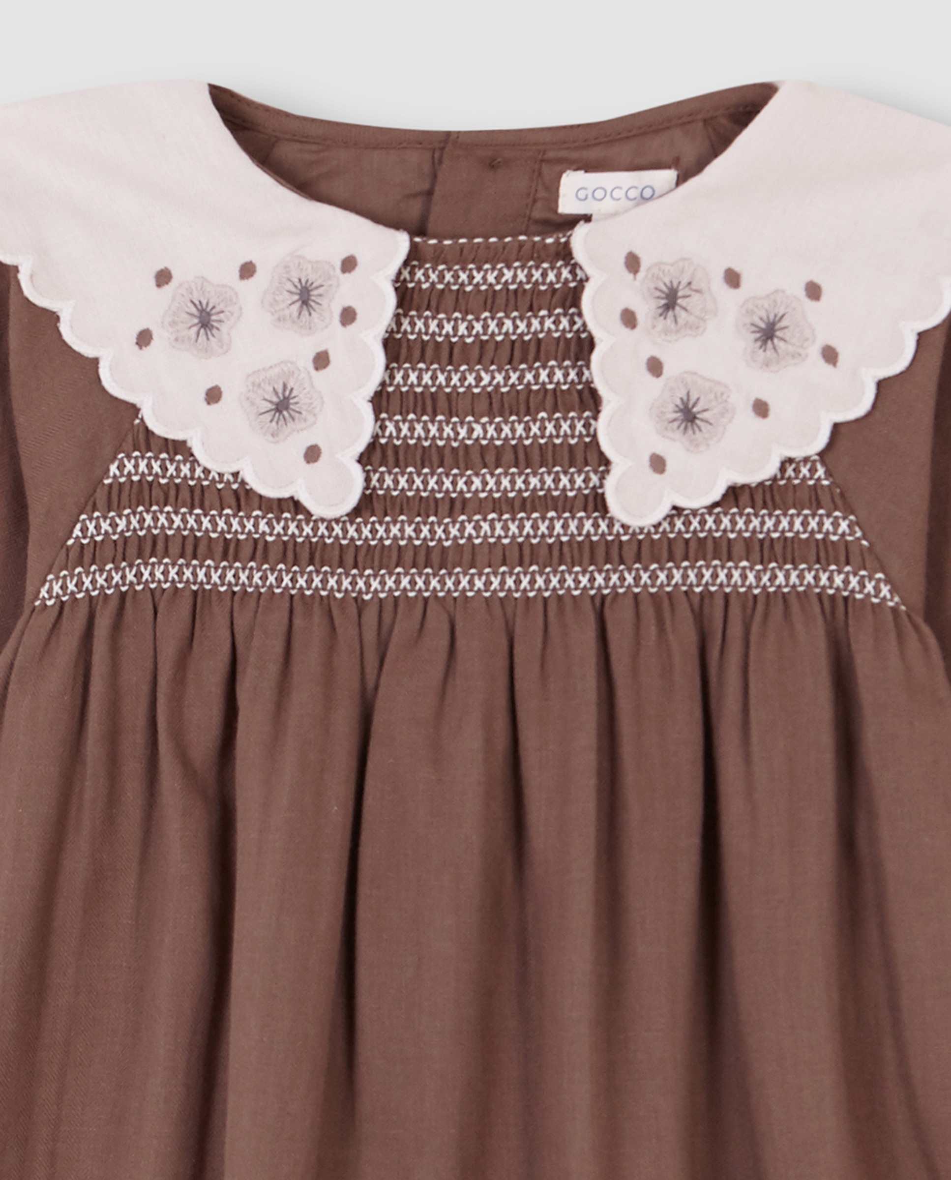 Vestido Infantil com Favo de Mel Castanho-3