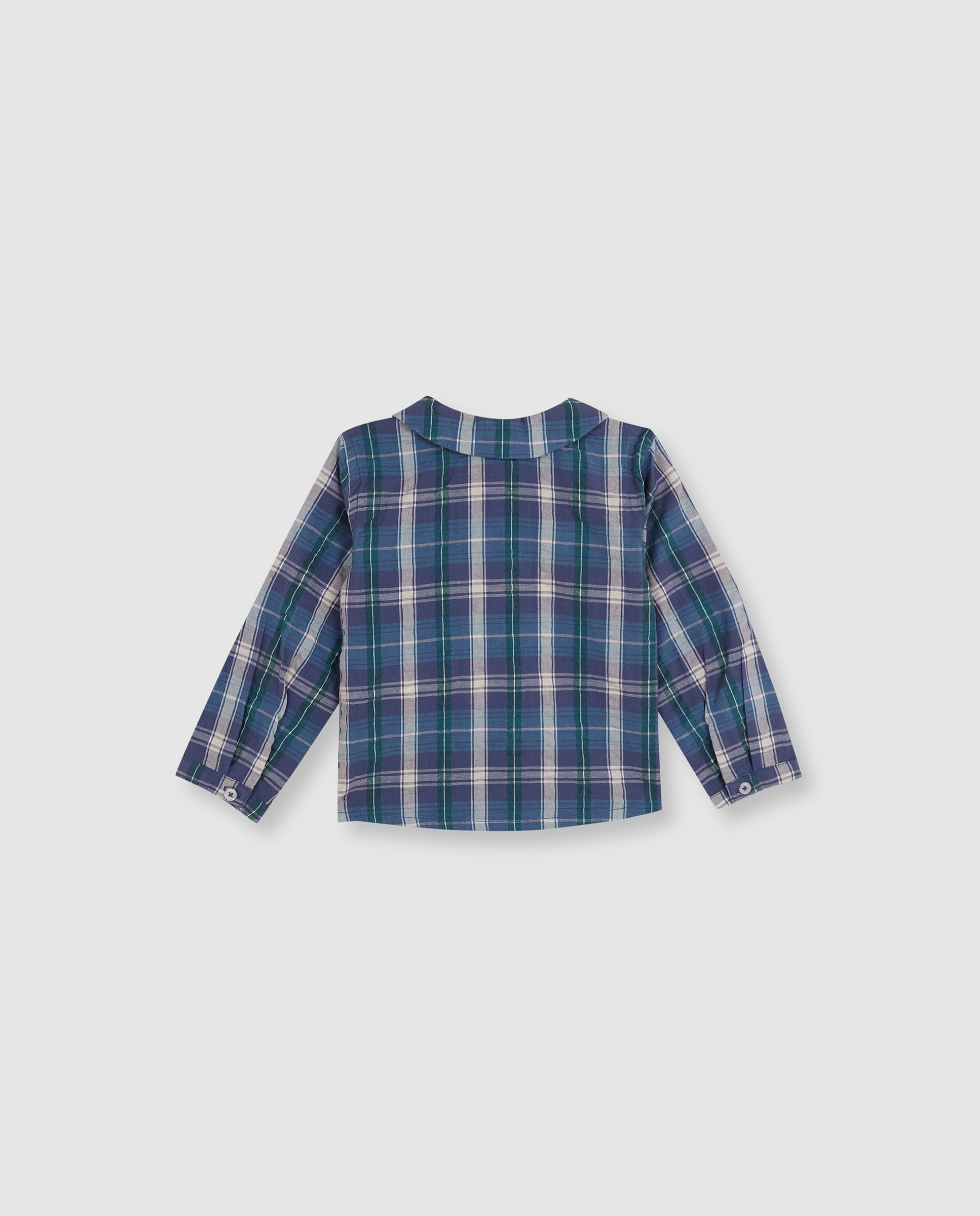Camisa para Bebé Aos Quadrados em Seersucker Verde-escuro-2
