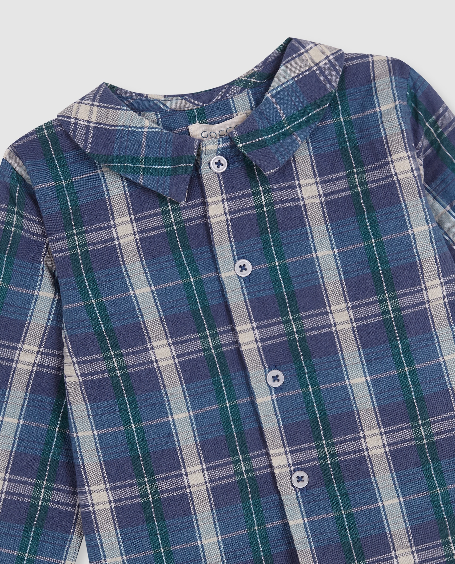 Camisa para Bebé Aos Quadrados em Seersucker Verde-escuro-3