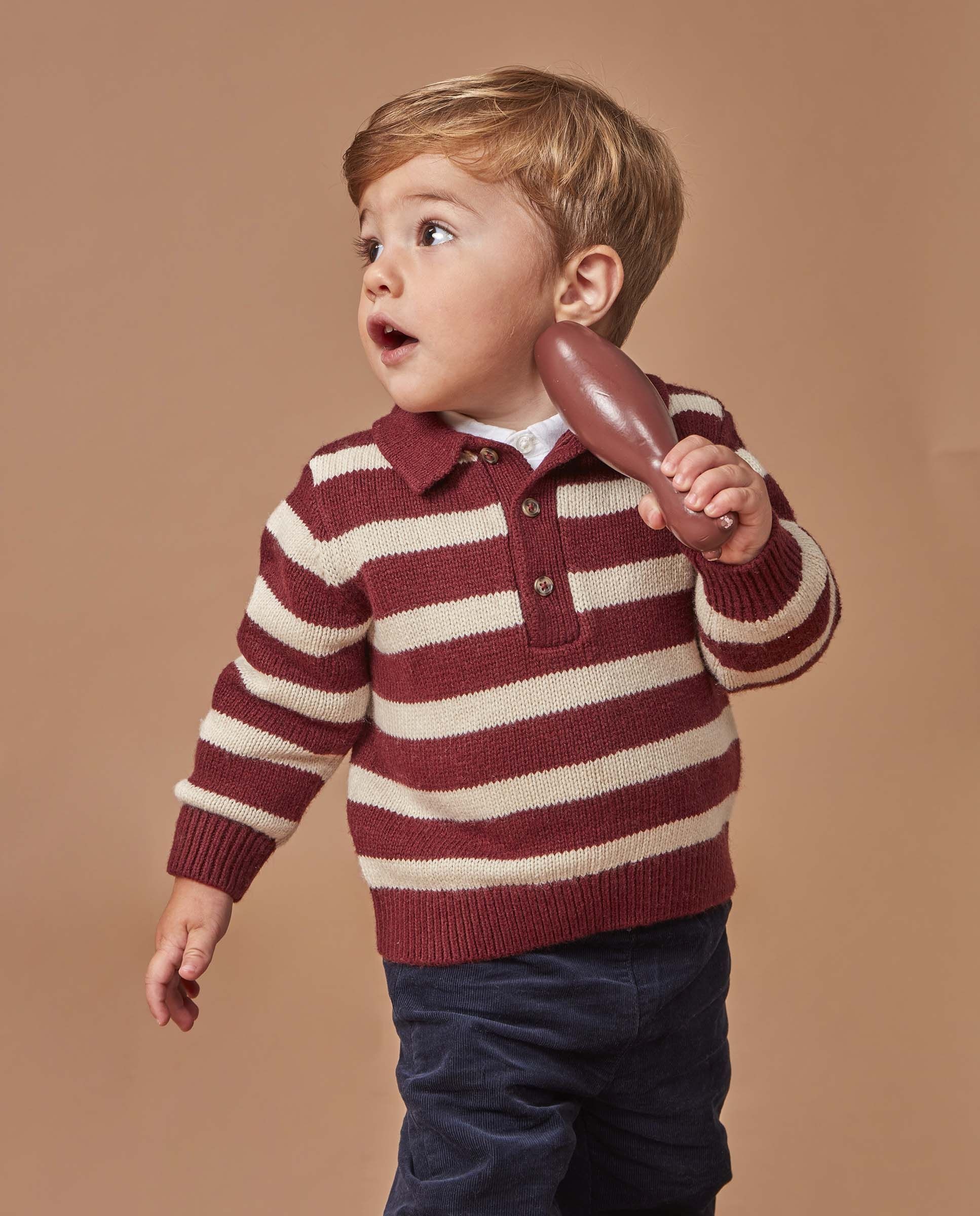 Camisola para Bebé com Gola Polo Às Riscas Vermelho-2