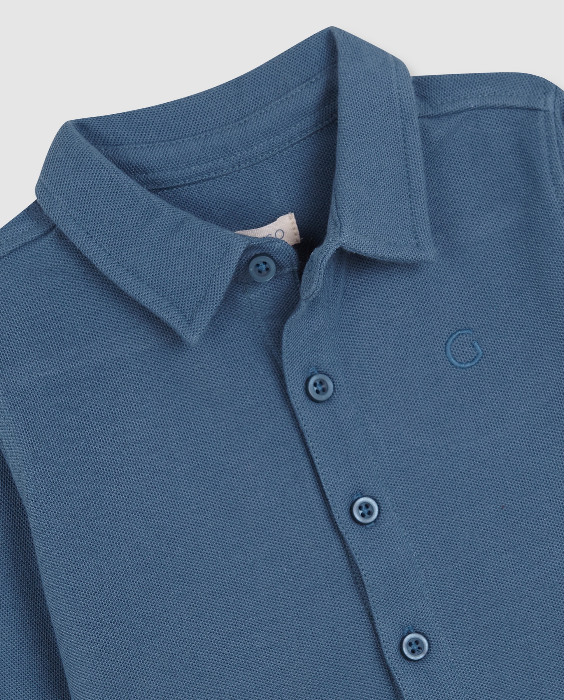 Polo para Bebé de Piqué com Tapeta de Botões Azul-3