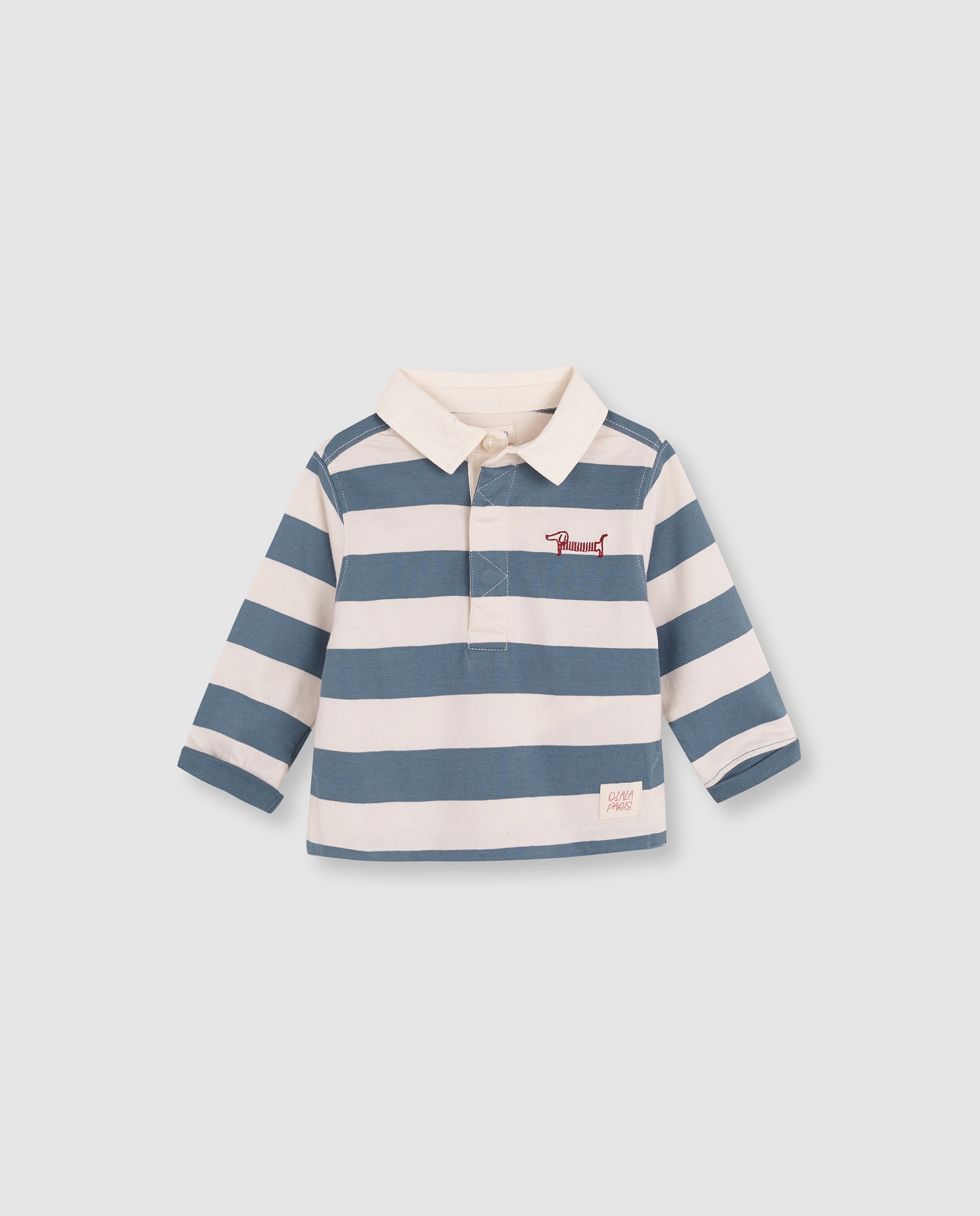 Polo para Bebé com Bordado de Cachorro Salsicha Azul-3