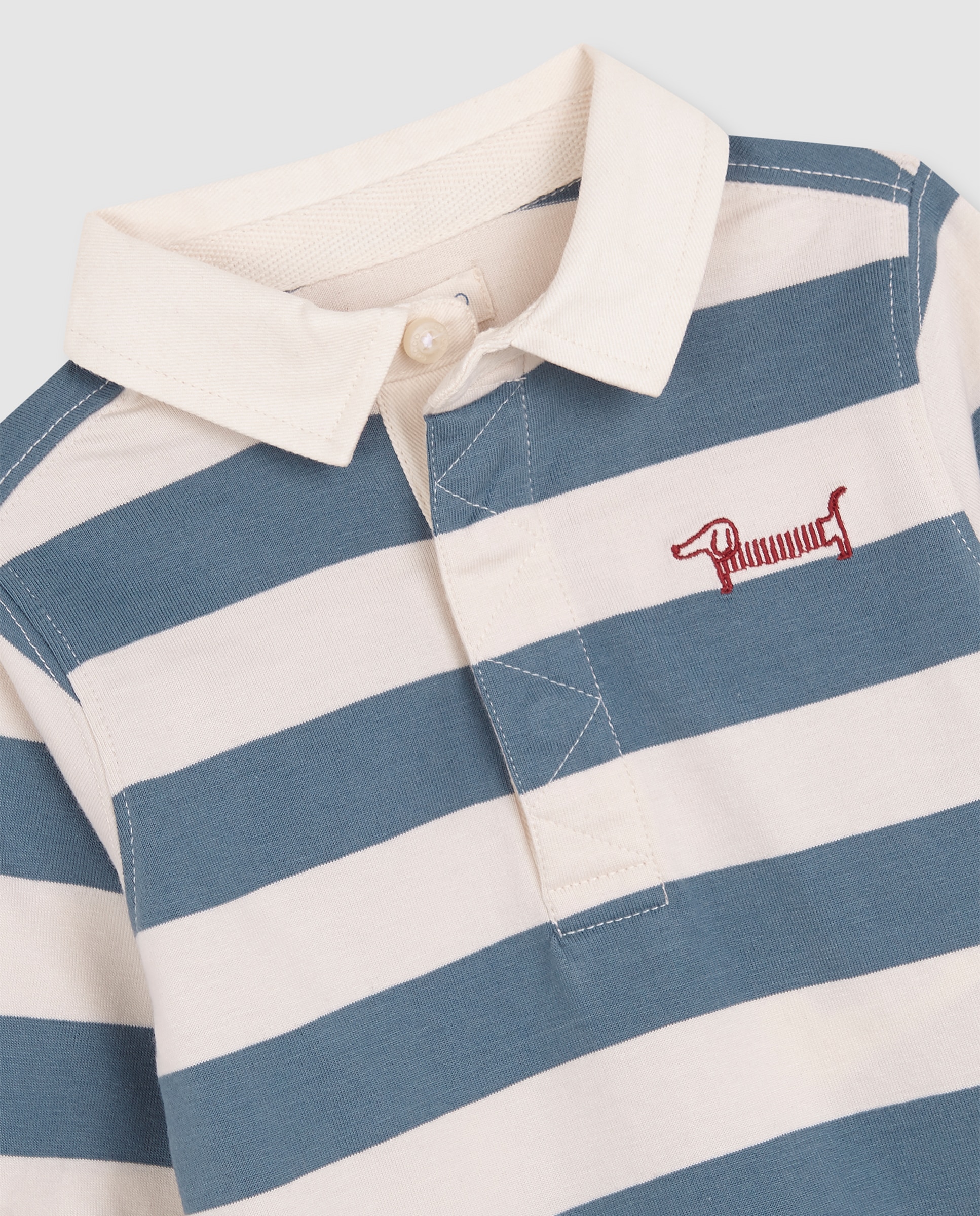 Polo para Bebé com Bordado de Cachorro Salsicha Azul-5
