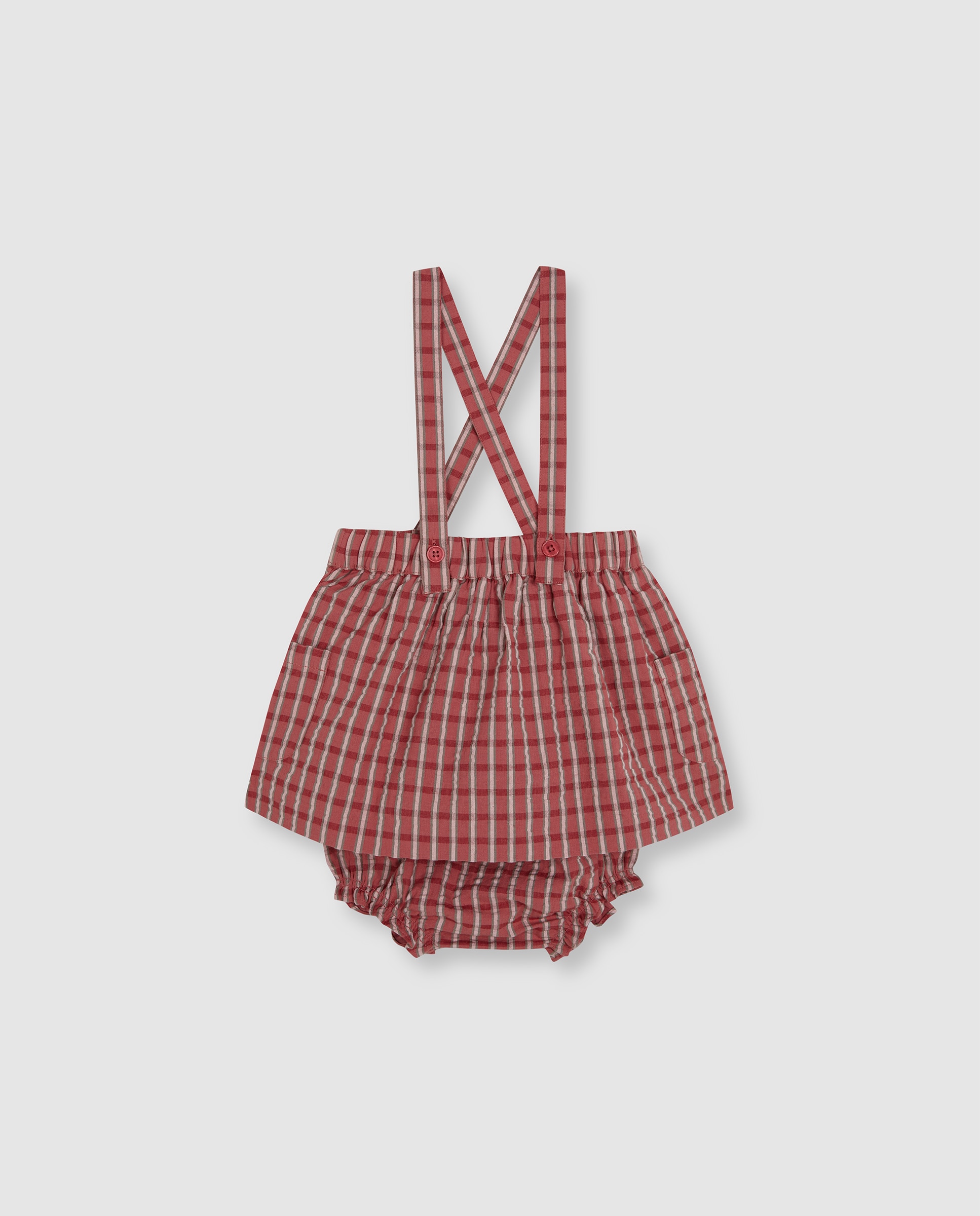 Saia para Bebé Aos Quadrados com Bolsos Bege-3