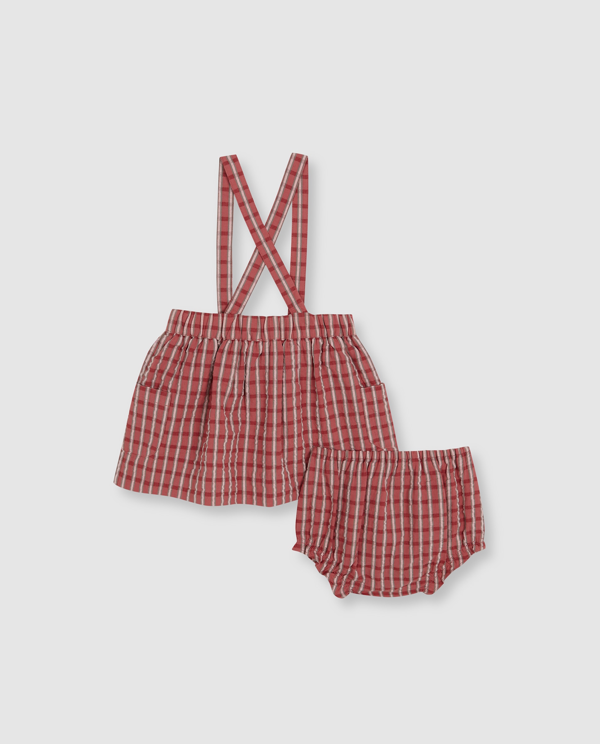 Saia para Bebé Aos Quadrados com Bolsos Bege-4